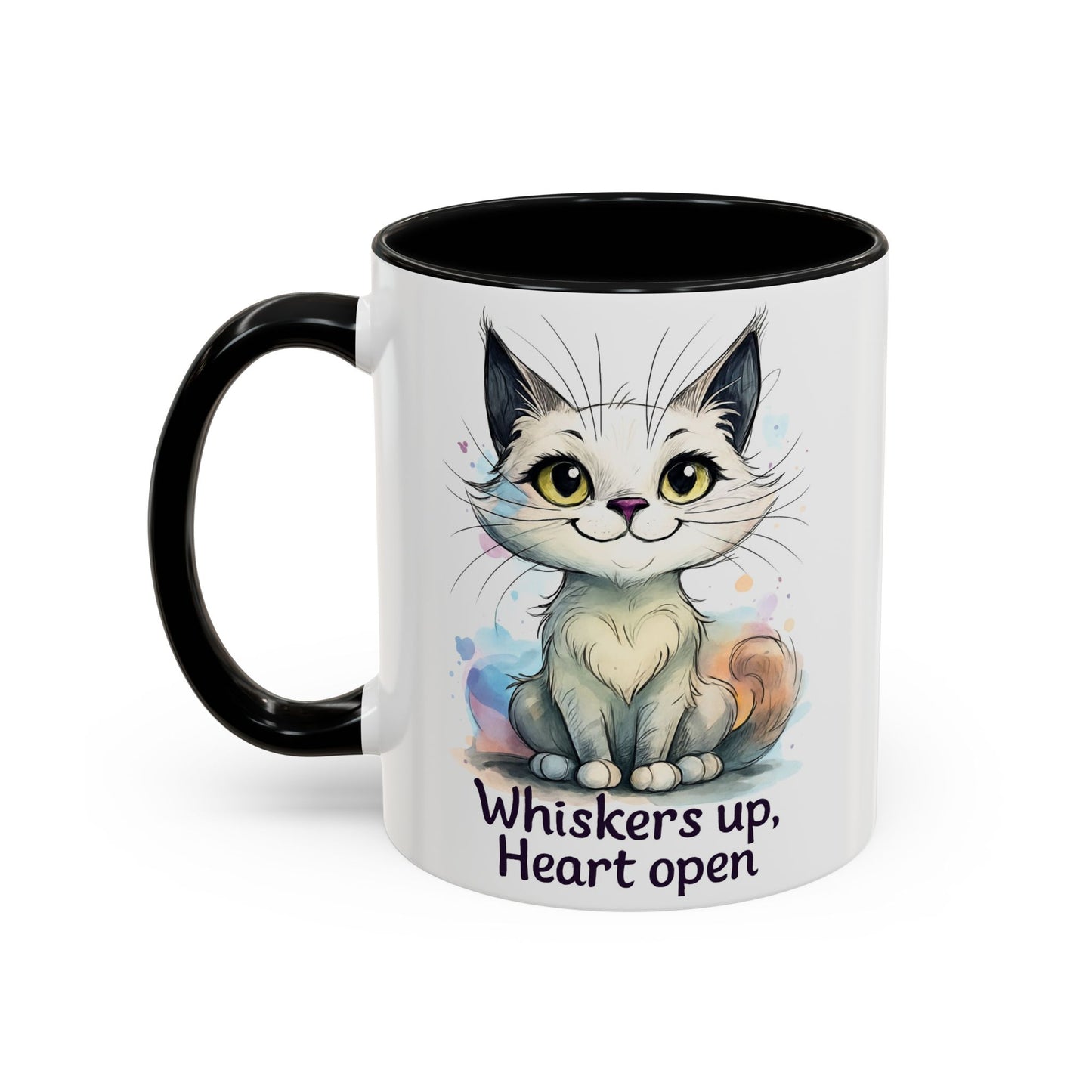 Cute Cat Coffee Mug | Whiskers Up Heart Open | Cat Lover Gift | Pet Lovers | Fun Drinking Mug | Unique Home Decor