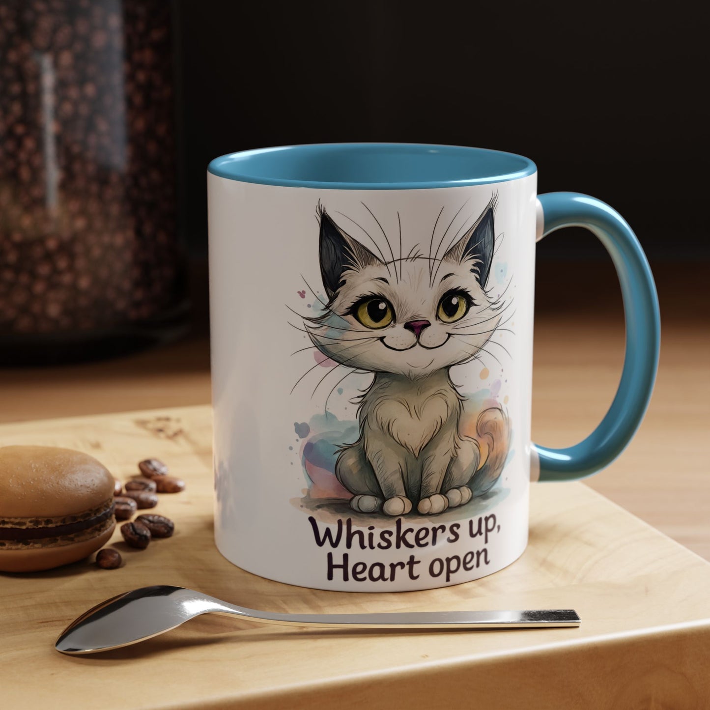 Cute Cat Coffee Mug | Whiskers Up Heart Open | Cat Lover Gift | Pet Lovers | Fun Drinking Mug | Unique Home Decor