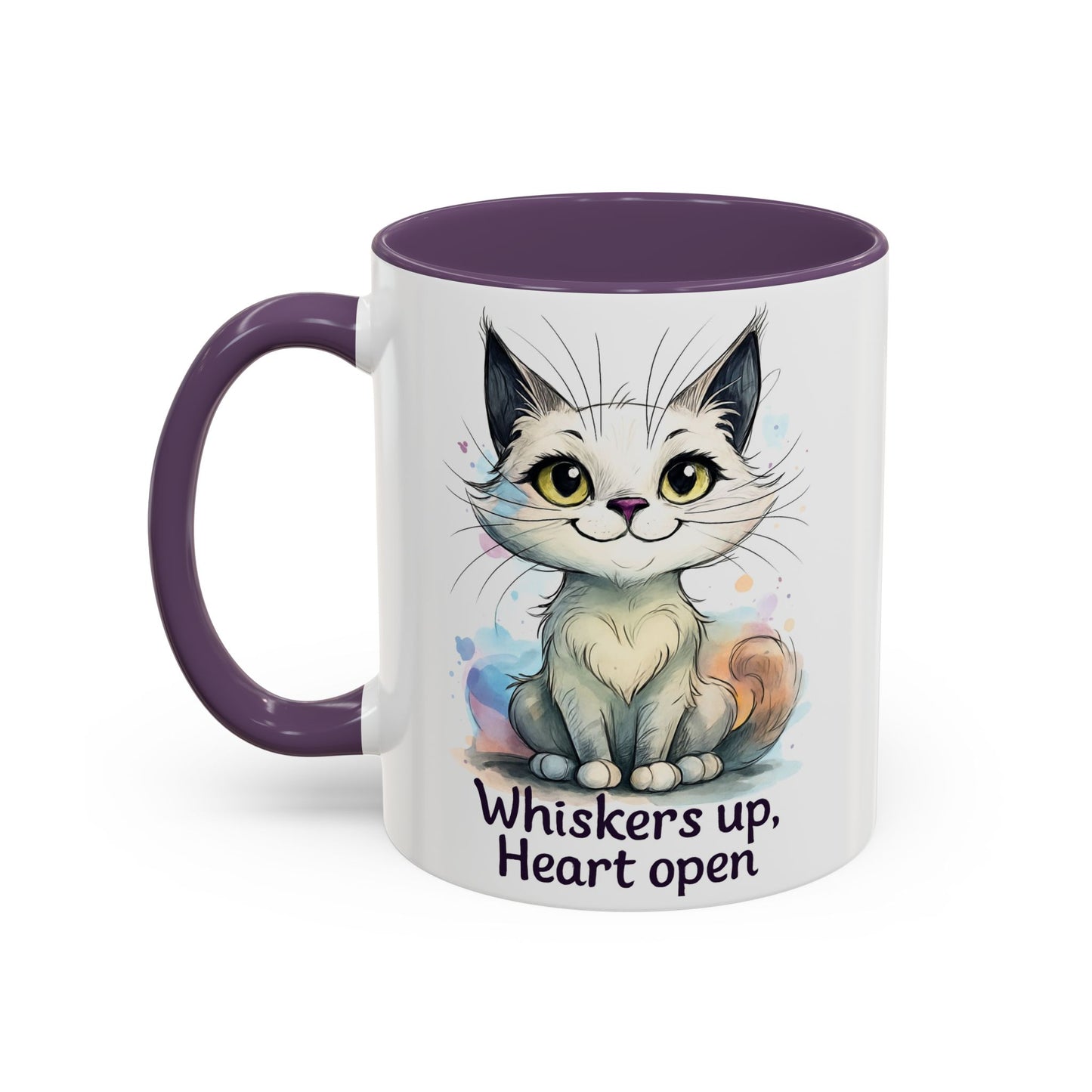 Cute Cat Coffee Mug | Whiskers Up Heart Open | Cat Lover Gift | Pet Lovers | Fun Drinking Mug | Unique Home Decor