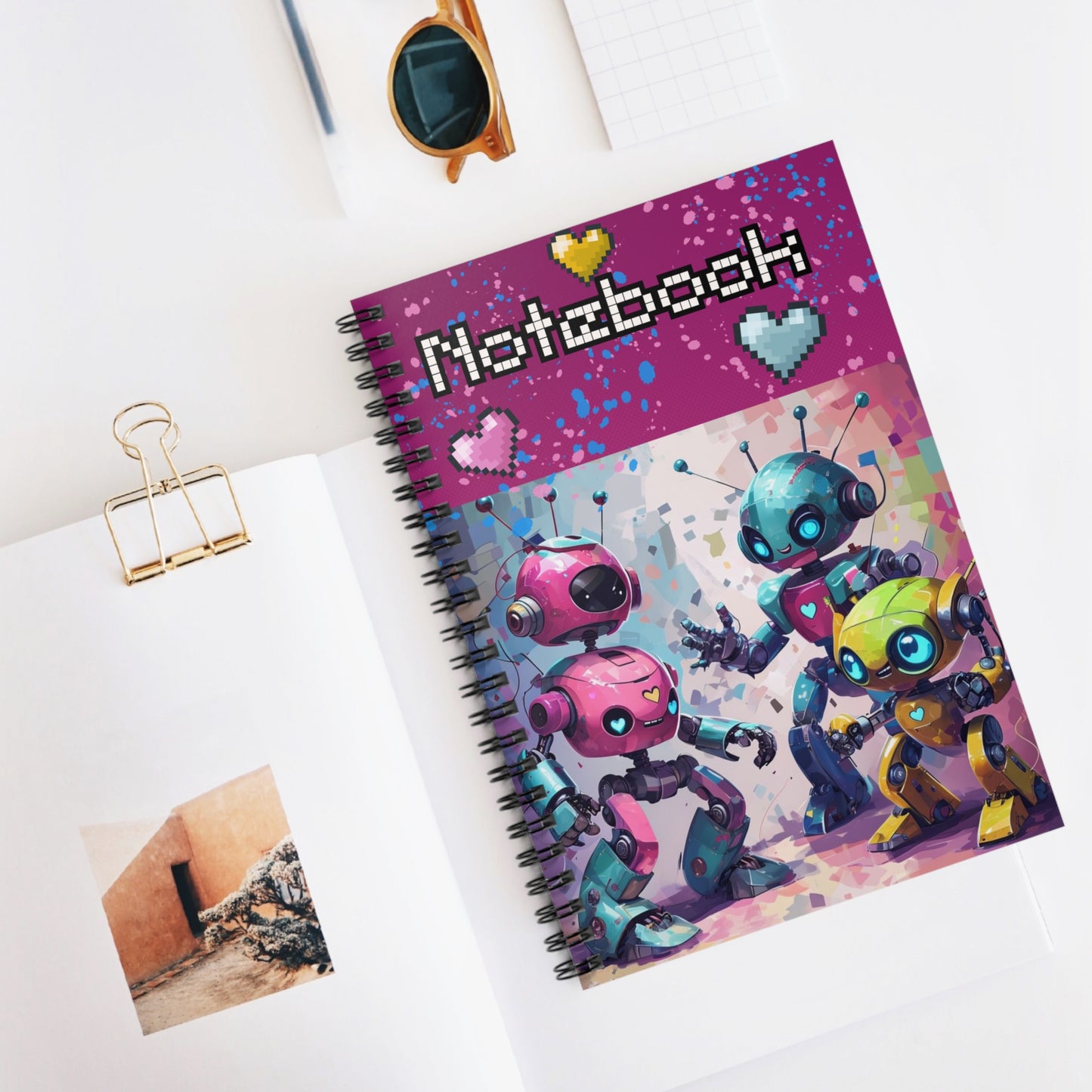 Cutest Retro Robot Notebook for Back to School | Fun Pixel Art Journal for Kids & Teens | Geeky Desk Accessory | Gamers | Teens