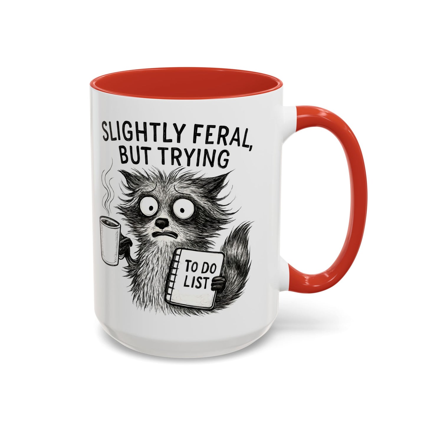 Slightly Feral Coffee Mug | Funny Cat Lover Gift | Unique Animal Mug | To-Do List Inspiration | Coffee Lover Present | Cute Kitchen Decor