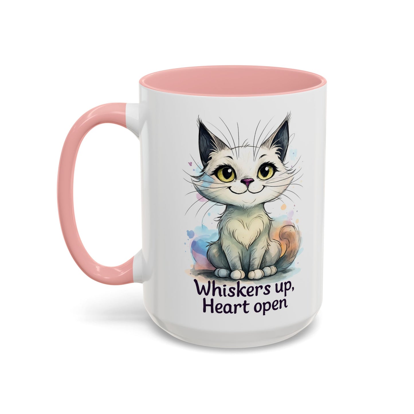 Cute Cat Coffee Mug | Whiskers Up Heart Open | Cat Lover Gift | Pet Lovers | Fun Drinking Mug | Unique Home Decor