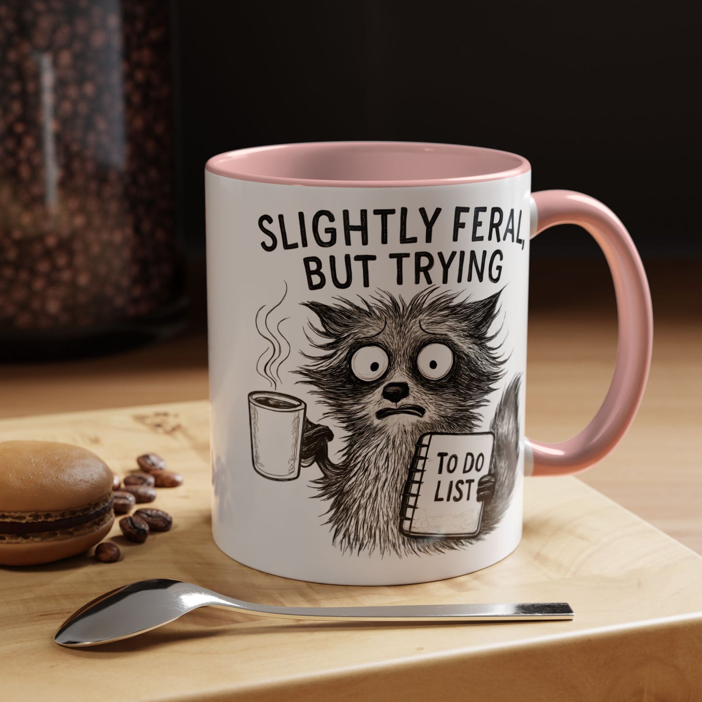 Slightly Feral Coffee Mug | Funny Cat Lover Gift | Unique Animal Mug | To-Do List Inspiration | Coffee Lover Present | Cute Kitchen Decor