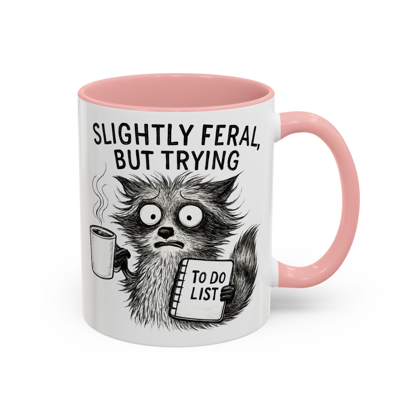 Slightly Feral Coffee Mug | Funny Cat Lover Gift | Unique Animal Mug | To-Do List Inspiration | Coffee Lover Present | Cute Kitchen Decor