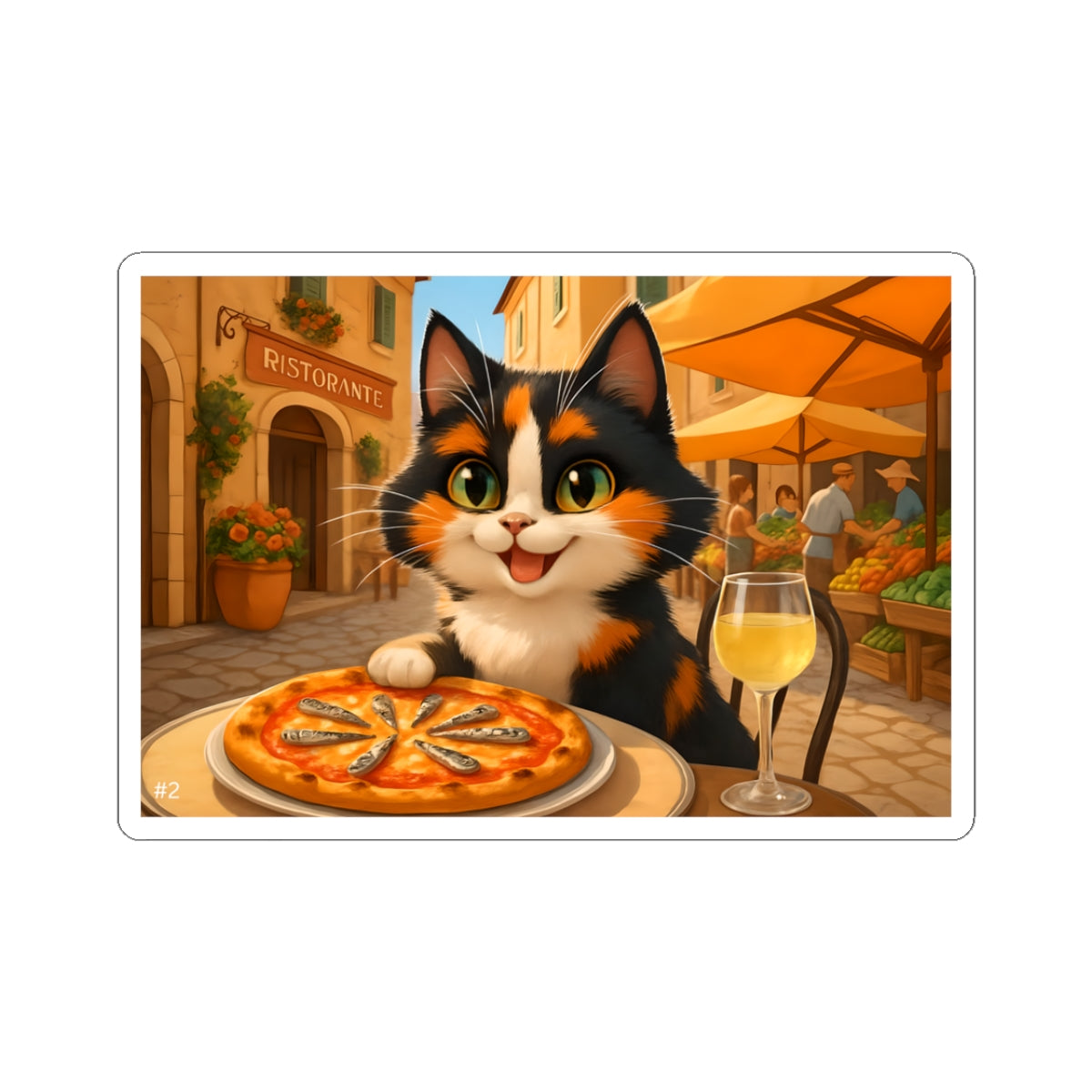 Gizmo's Italy Pizza Adventure Kiss-Cut Sticker #2 | Pet Lover Decor | Laptop Décor | Gift for Cat Lovers | Stationery | Scrapbooking | Homeschooling | World Travel