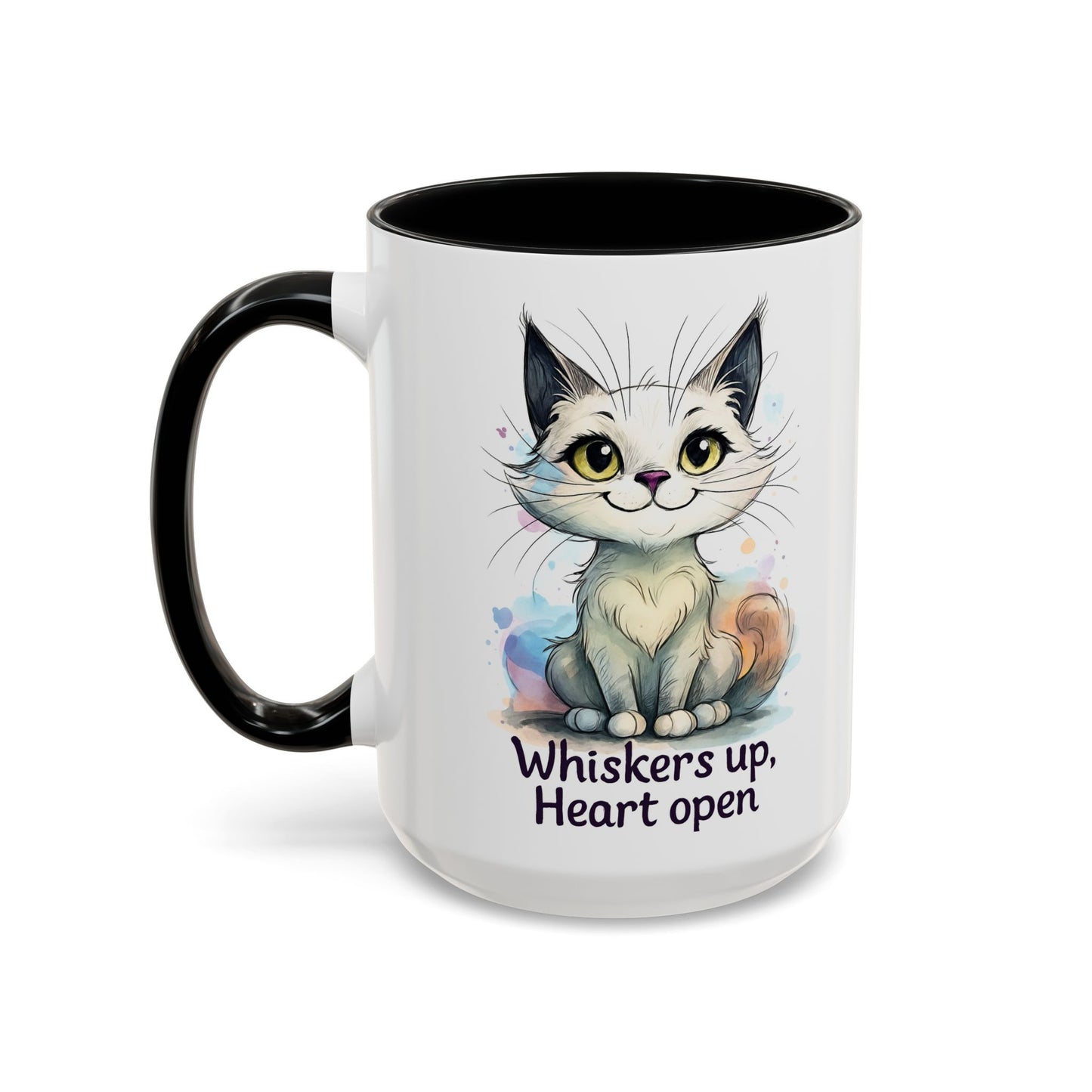 Cute Cat Coffee Mug | Whiskers Up Heart Open | Cat Lover Gift | Pet Lovers | Fun Drinking Mug | Unique Home Decor