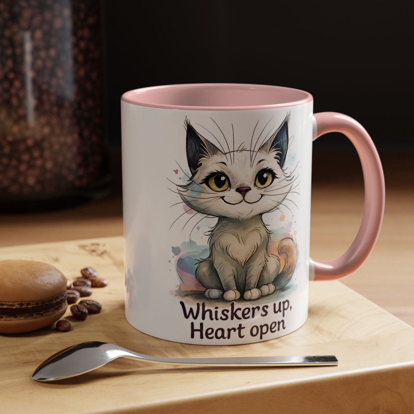 Cute Cat Coffee Mug | Whiskers Up Heart Open | Cat Lover Gift | Pet Lovers | Fun Drinking Mug | Unique Home Decor