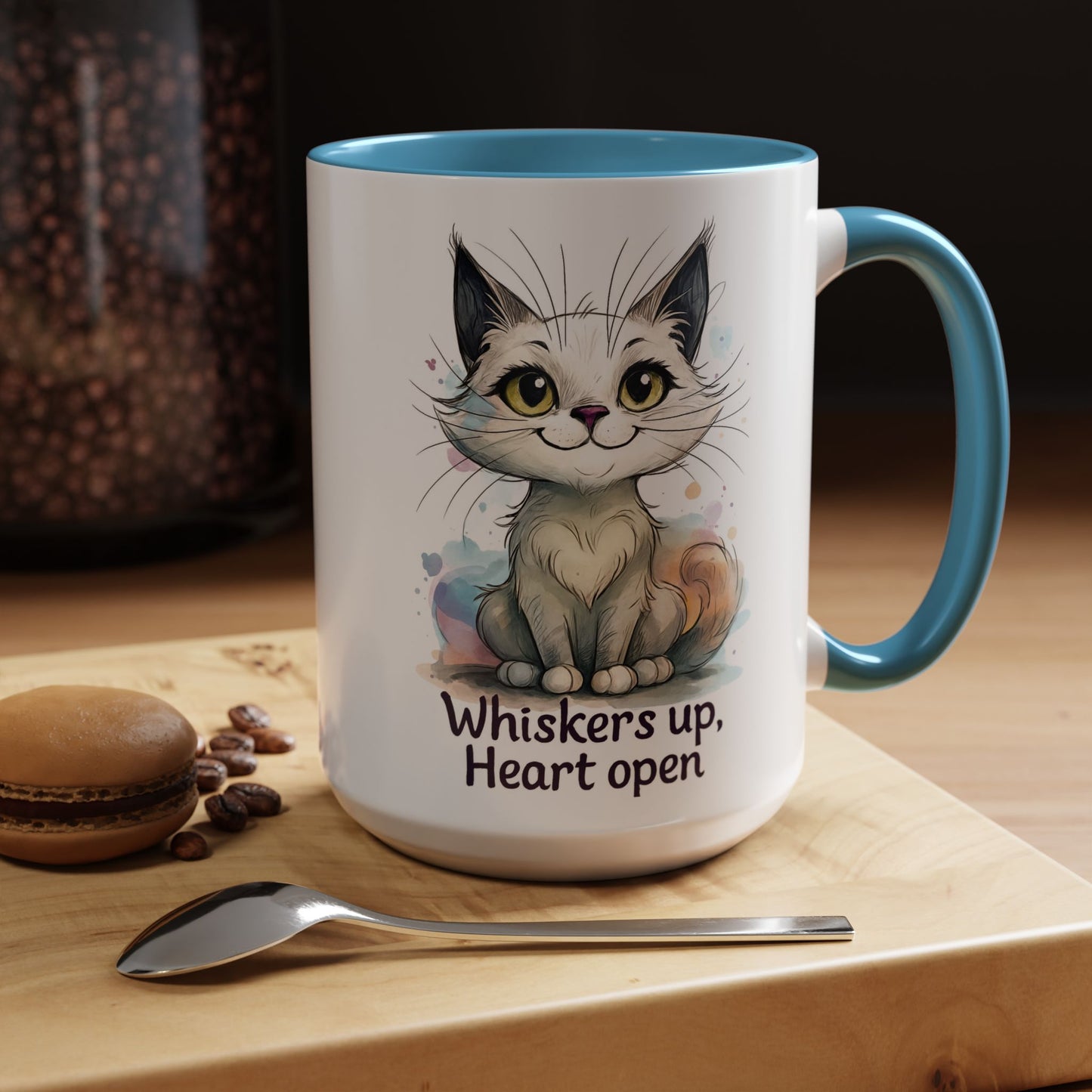Cute Cat Coffee Mug | Whiskers Up Heart Open | Cat Lover Gift | Pet Lovers | Fun Drinking Mug | Unique Home Decor