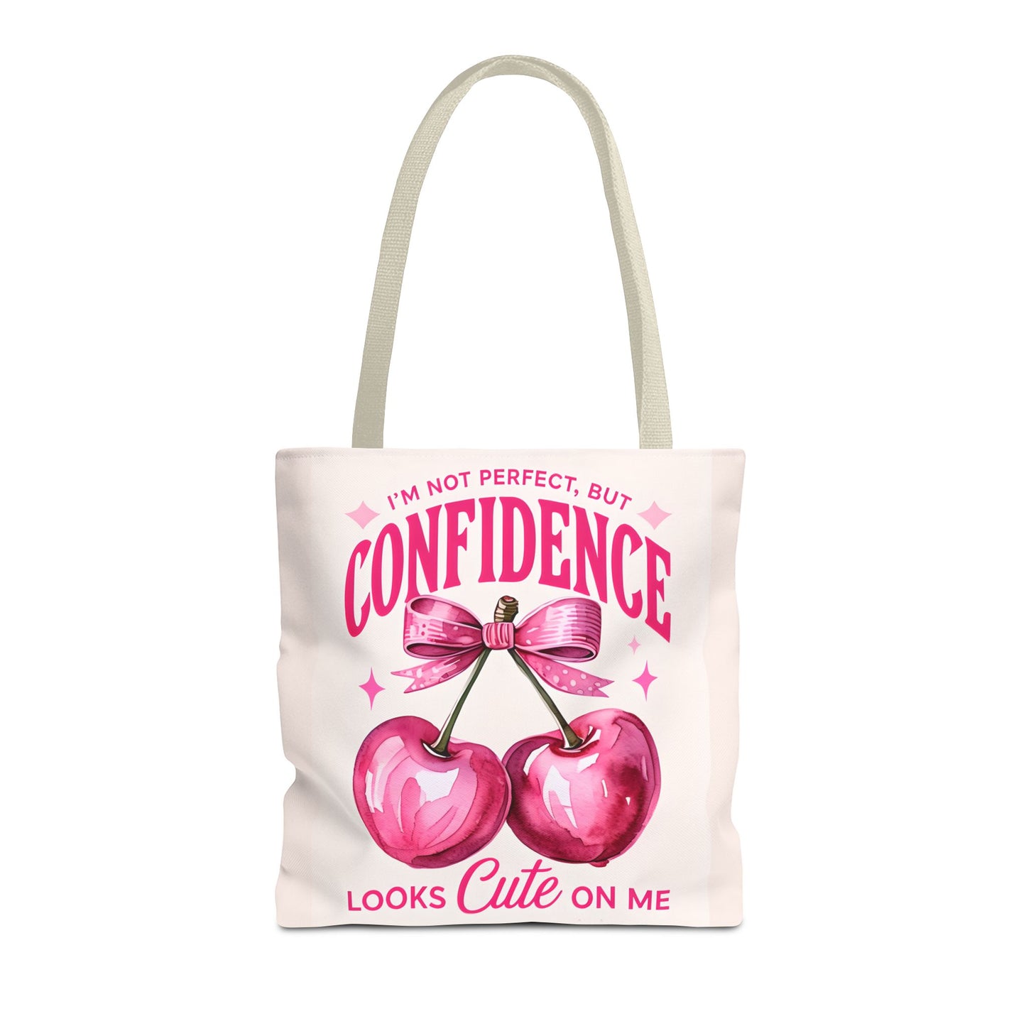 “Confidence Looks Cute on Me" Tote Bag | Positive Affirmation Cherry Design | Coquettish Pink Cherries Tote