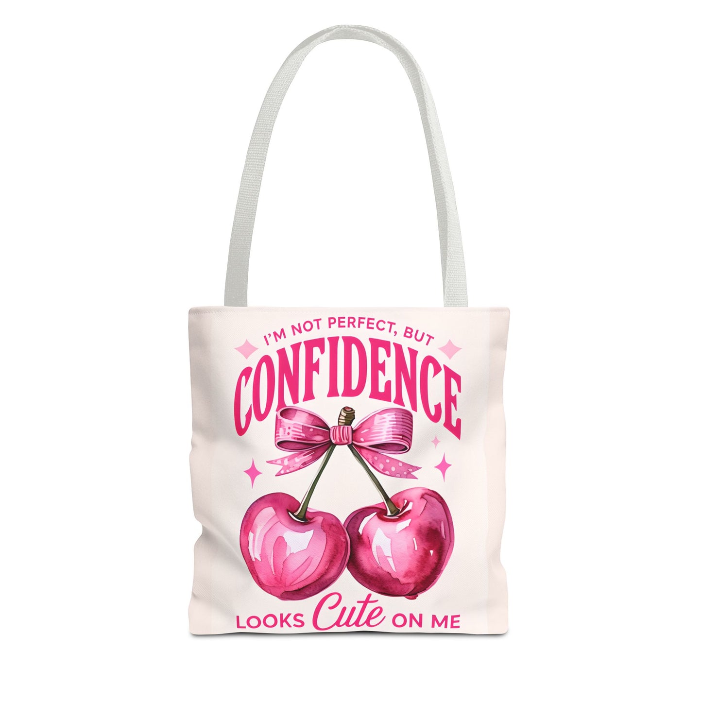 “Confidence Looks Cute on Me" Tote Bag | Positive Affirmation Cherry Design | Coquettish Pink Cherries Tote