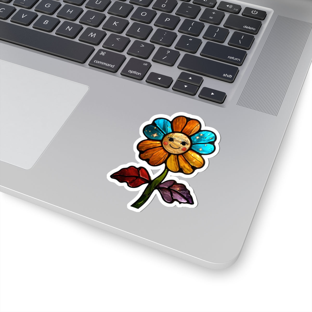 Cheerful Stained Glass Flower Kiss-Cut Sticker | Cute Floral Decals for Water Bottle, Laptops, Planners, Kids' Crafts, Gifts and Party Favors