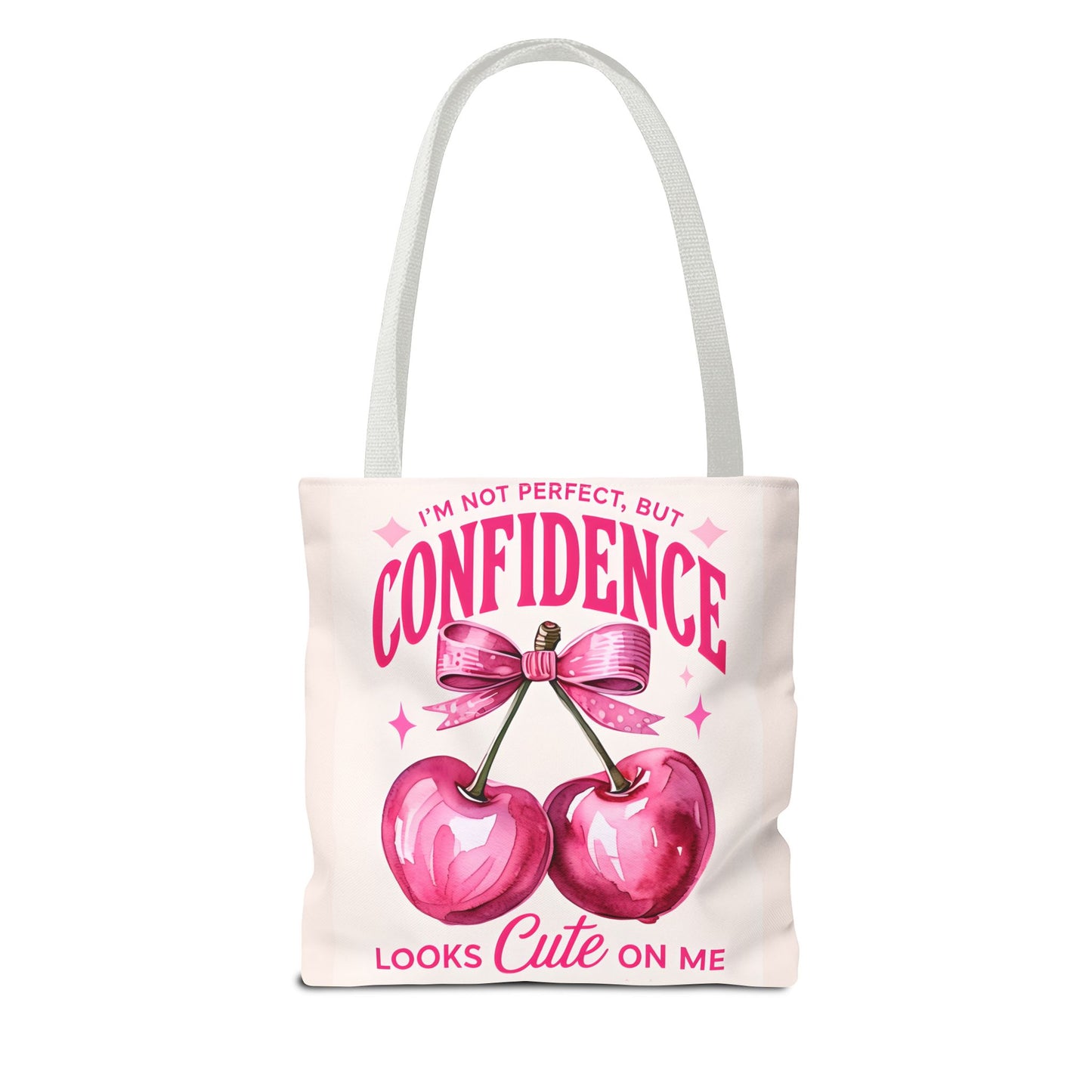 “Confidence Looks Cute on Me" Tote Bag | Positive Affirmation Cherry Design | Coquettish Pink Cherries Tote