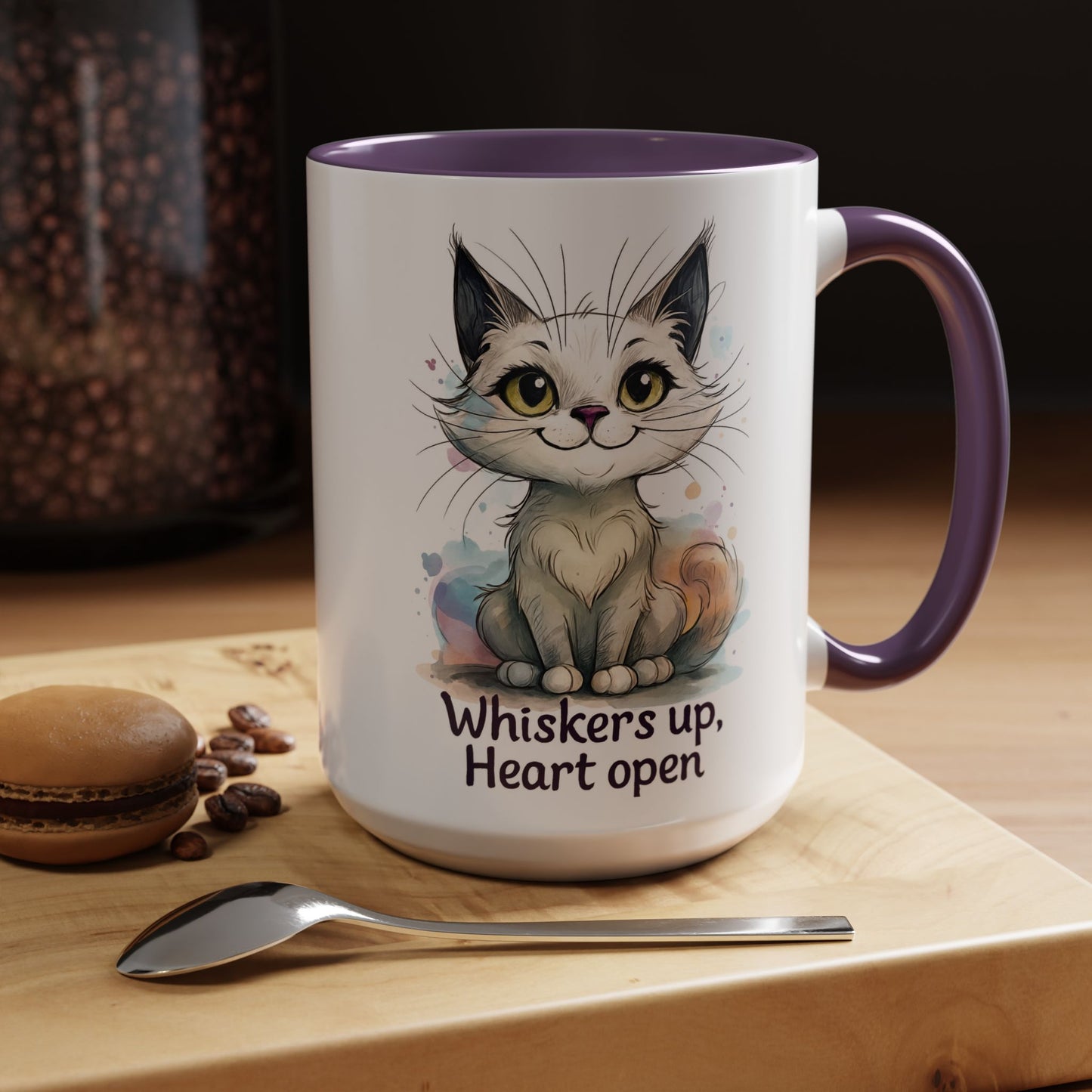 Cute Cat Coffee Mug | Whiskers Up Heart Open | Cat Lover Gift | Pet Lovers | Fun Drinking Mug | Unique Home Decor