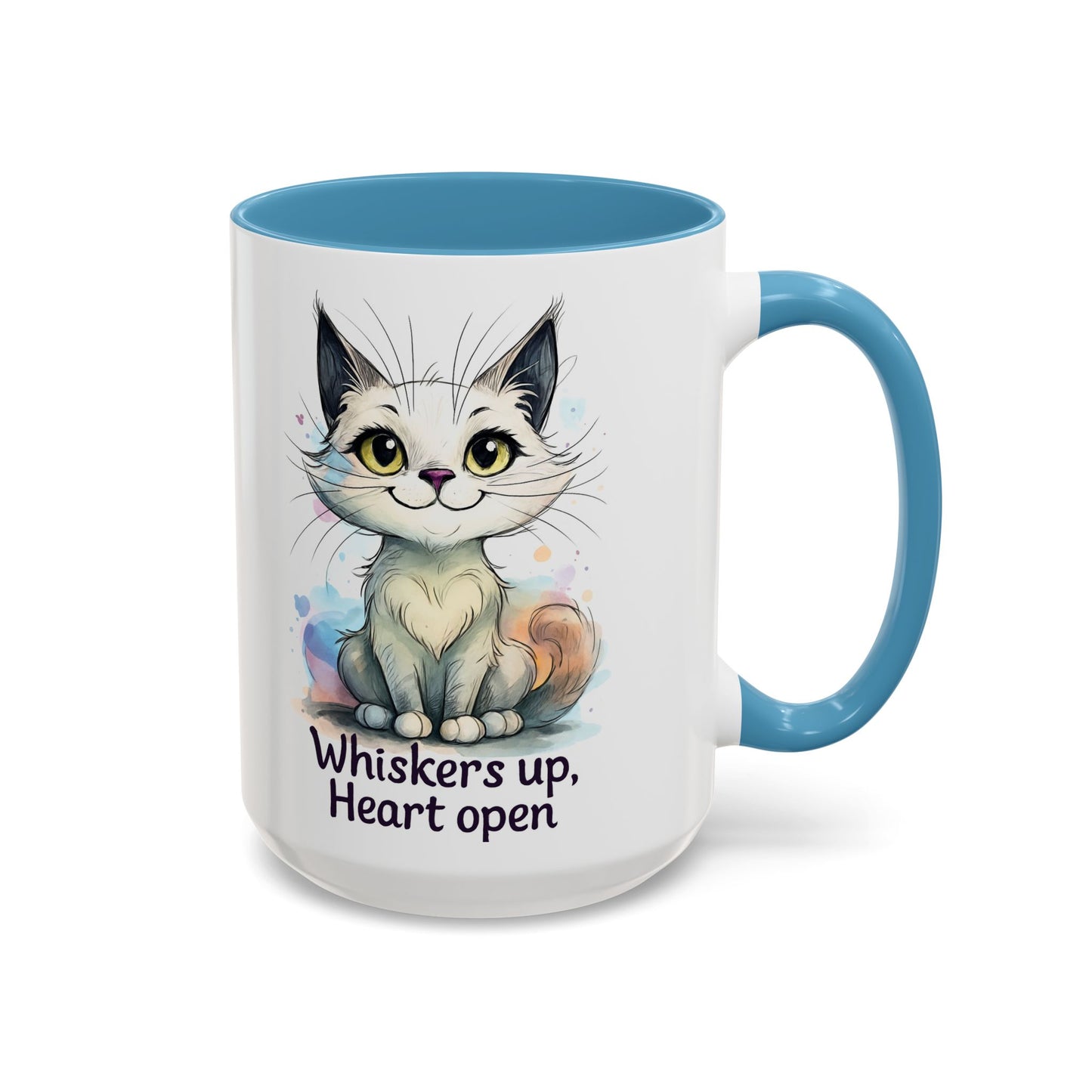 Cute Cat Coffee Mug | Whiskers Up Heart Open | Cat Lover Gift | Pet Lovers | Fun Drinking Mug | Unique Home Decor