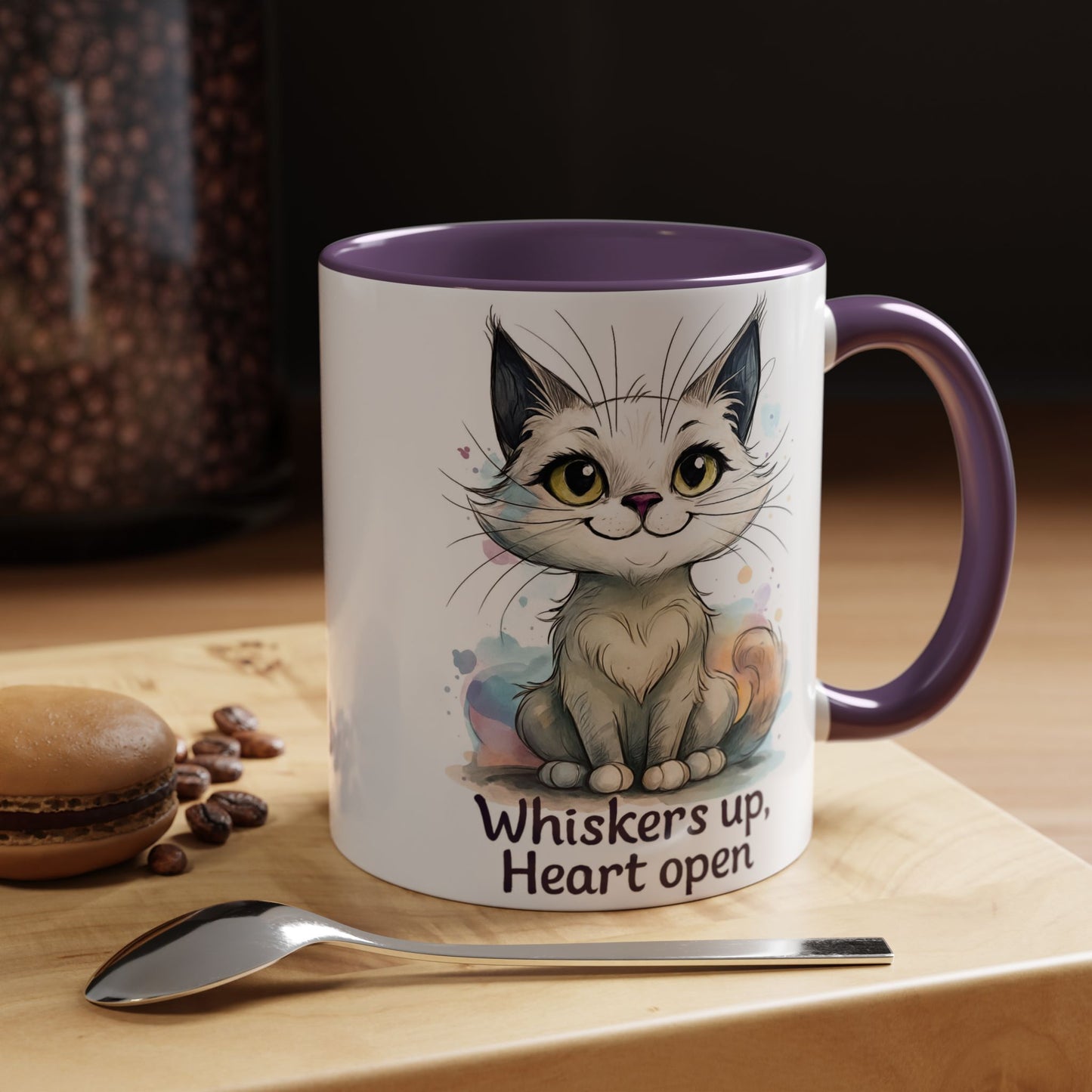 Cute Cat Coffee Mug | Whiskers Up Heart Open | Cat Lover Gift | Pet Lovers | Fun Drinking Mug | Unique Home Decor