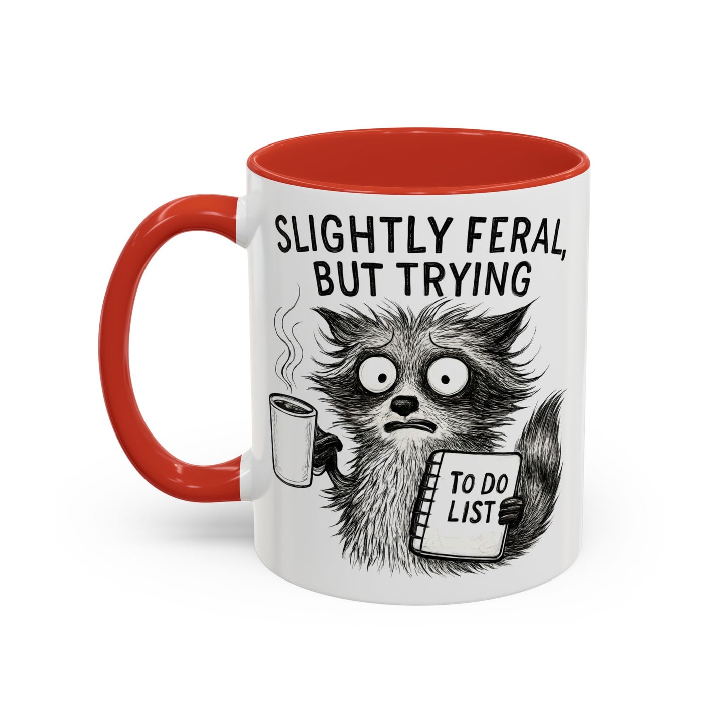 Slightly Feral Coffee Mug | Funny Cat Lover Gift | Unique Animal Mug | To-Do List Inspiration | Coffee Lover Present | Cute Kitchen Decor