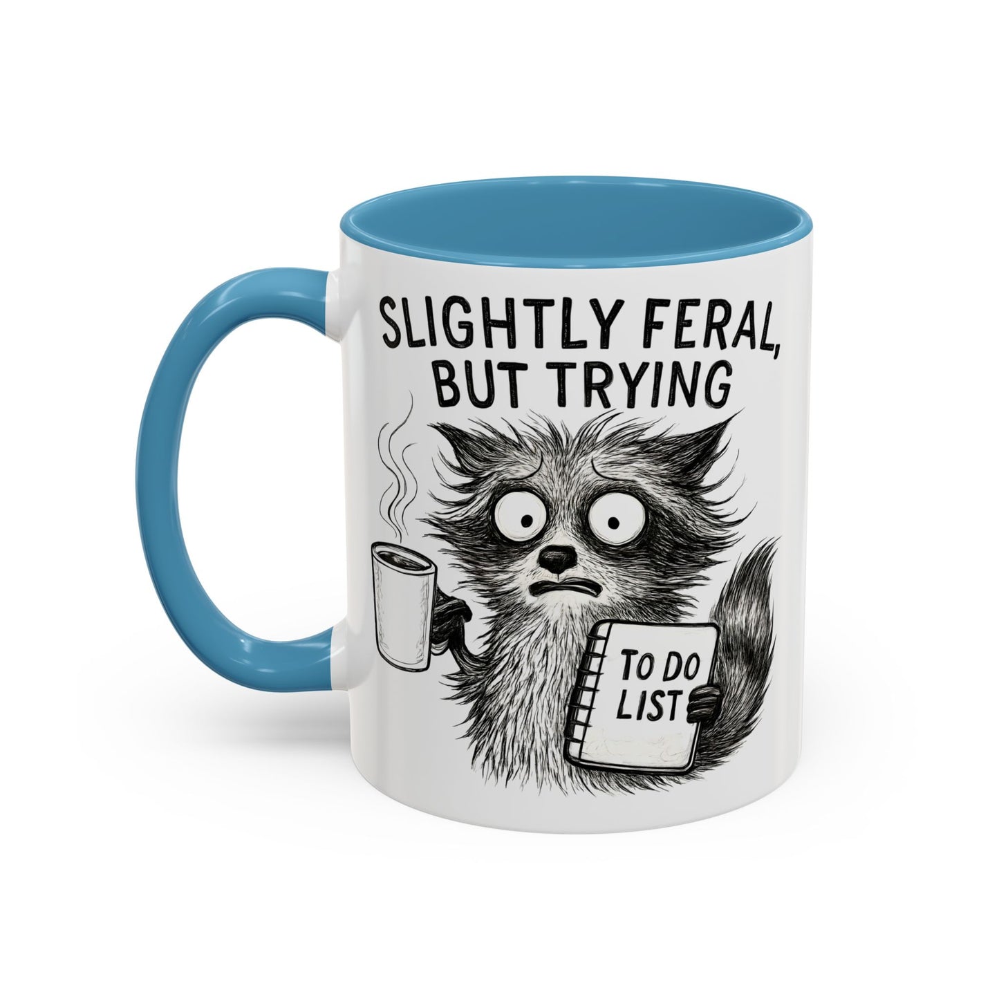 Slightly Feral Coffee Mug | Funny Cat Lover Gift | Unique Animal Mug | To-Do List Inspiration | Coffee Lover Present | Cute Kitchen Decor