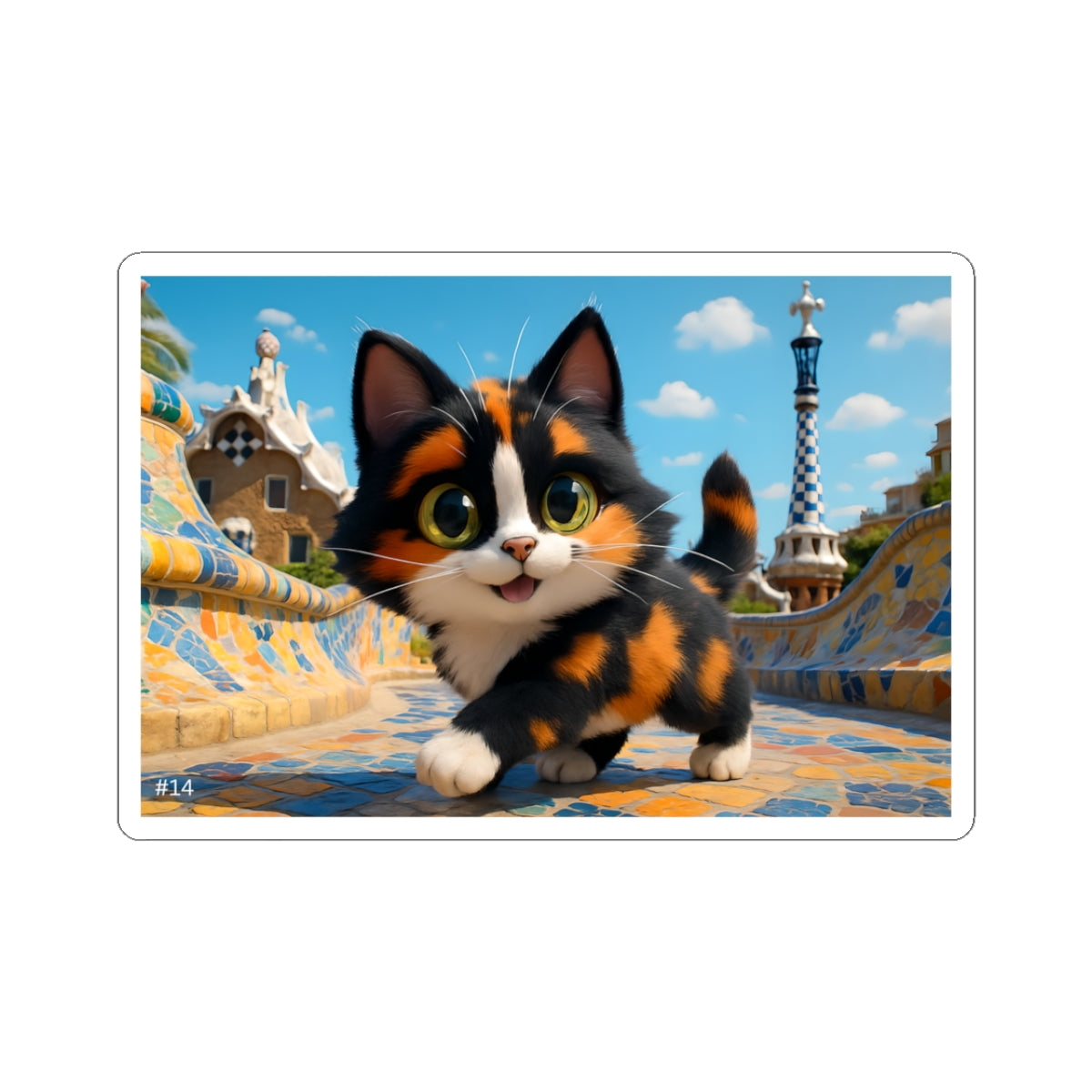 Gizmo's Barcelona, Spain Adventures Kiss-Cut Sticker #14 | Pet Lover Decor | Laptop Décor | Gift for Cat Lovers | Stationery | Scrapbooking | Homeschooling | World Travel