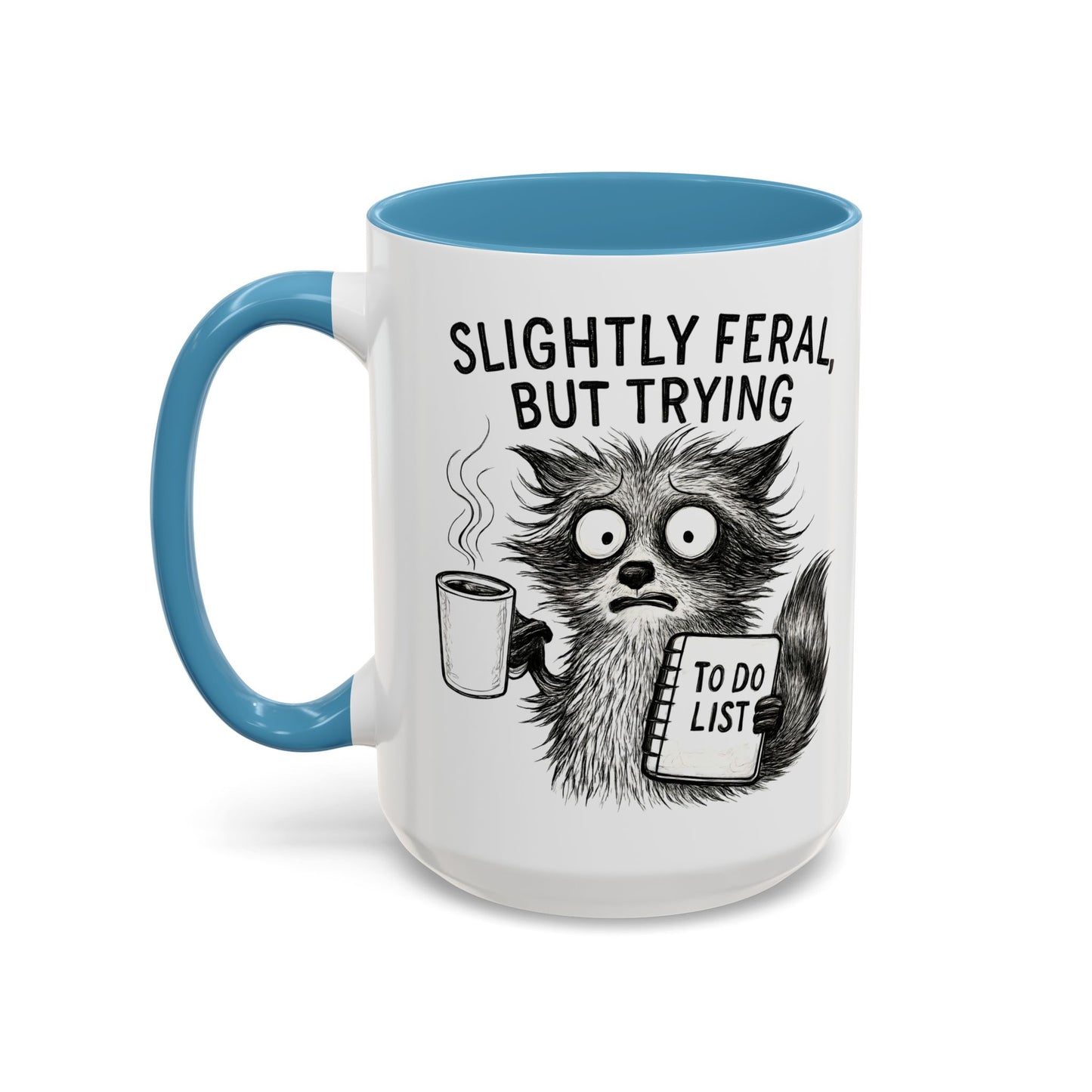 Slightly Feral Coffee Mug | Funny Cat Lover Gift | Unique Animal Mug | To-Do List Inspiration | Coffee Lover Present | Cute Kitchen Decor