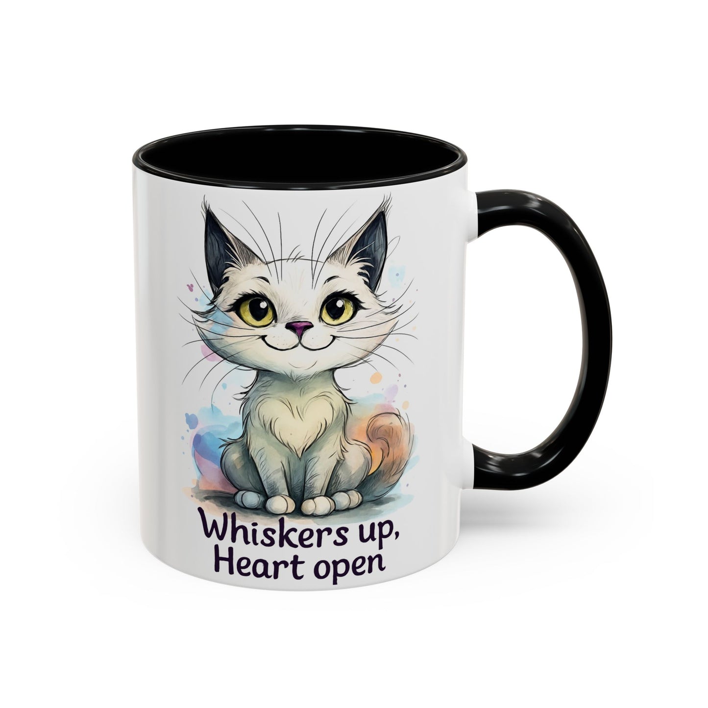Cute Cat Coffee Mug | Whiskers Up Heart Open | Cat Lover Gift | Pet Lovers | Fun Drinking Mug | Unique Home Decor