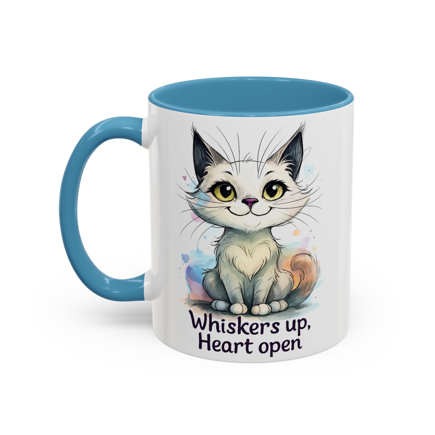 Cute Cat Coffee Mug | Whiskers Up Heart Open | Cat Lover Gift | Pet Lovers | Fun Drinking Mug | Unique Home Decor