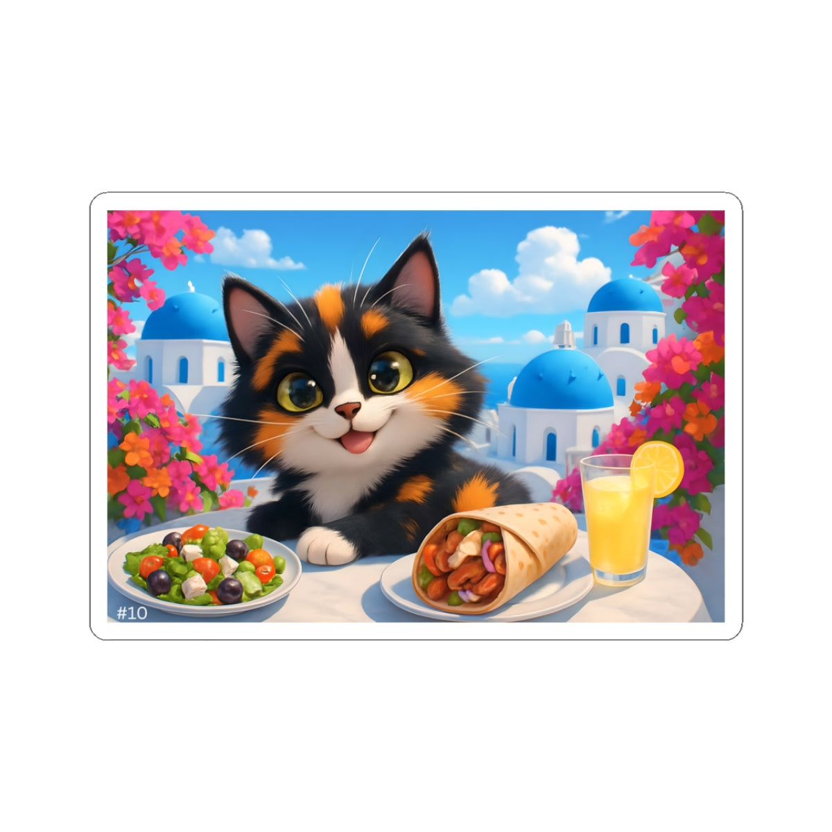 Gizmo's Santorini Greece Adventures Kiss-Cut Sticker #10 | Pet Lover Decor | Laptop Décor | Gift for Cat Lovers | Stationery | Scrapbooking | Homeschooling | World Travel