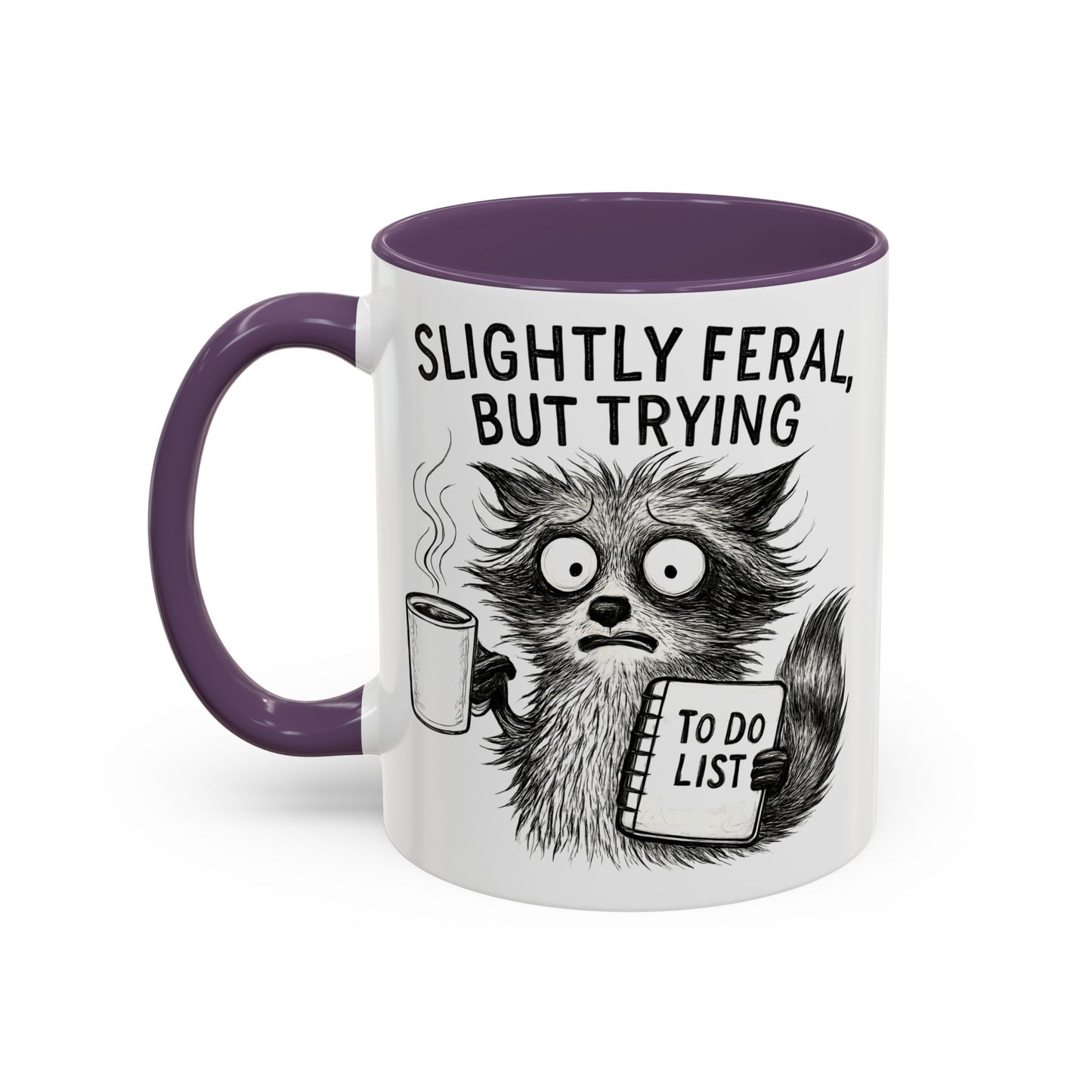 Slightly Feral Coffee Mug | Funny Cat Lover Gift | Unique Animal Mug | To-Do List Inspiration | Coffee Lover Present | Cute Kitchen Decor