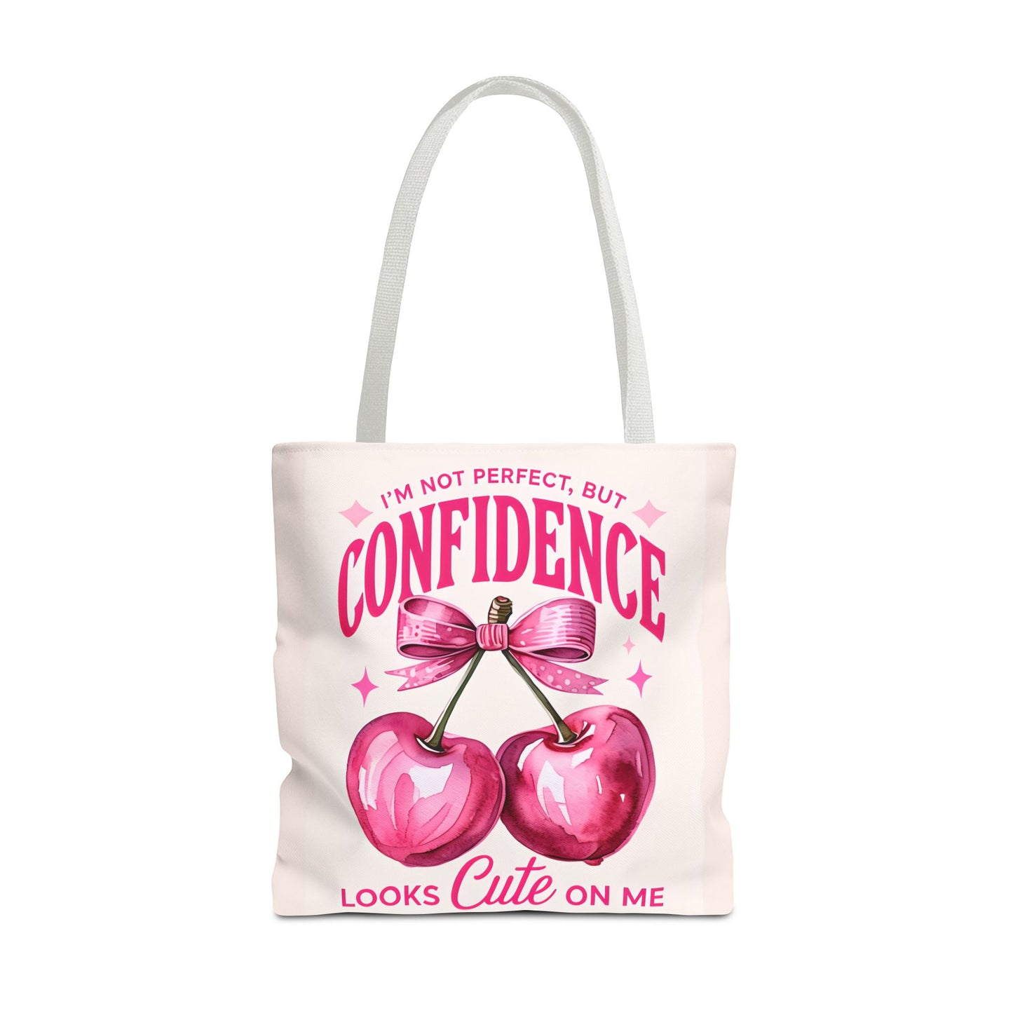 “Confidence Looks Cute on Me" Tote Bag | Positive Affirmation Cherry Design | Coquettish Pink Cherries Tote