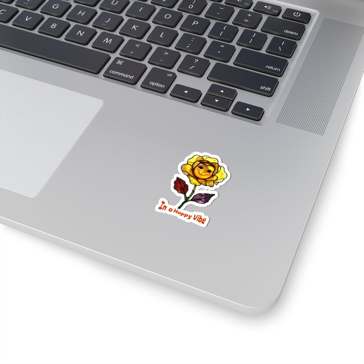 Happy Vibe Smiley Flower Sticker | Retro Stained Glass Look | Yellow Rose Vinyl Decals | Water Bottles, Laptops, Lockers, or Planners/Journals