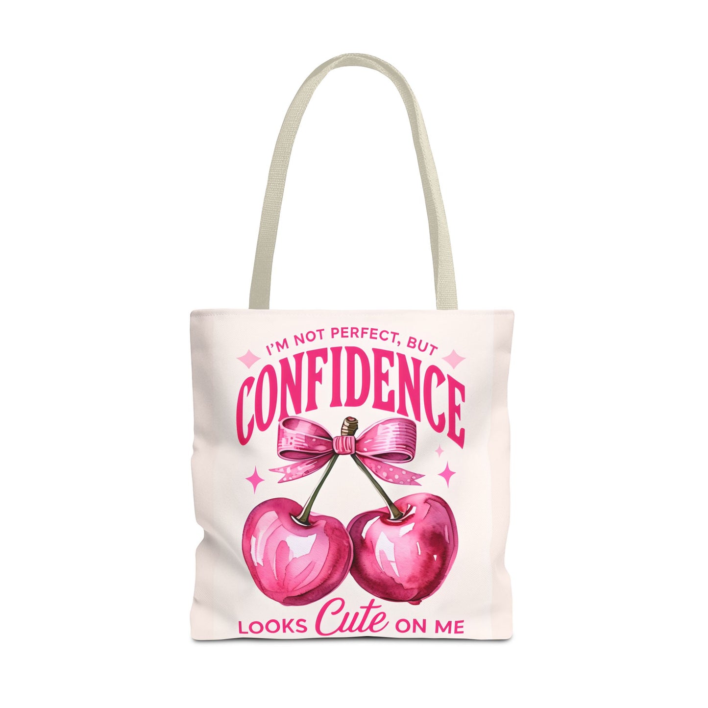 “Confidence Looks Cute on Me" Tote Bag | Positive Affirmation Cherry Design | Coquettish Pink Cherries Tote