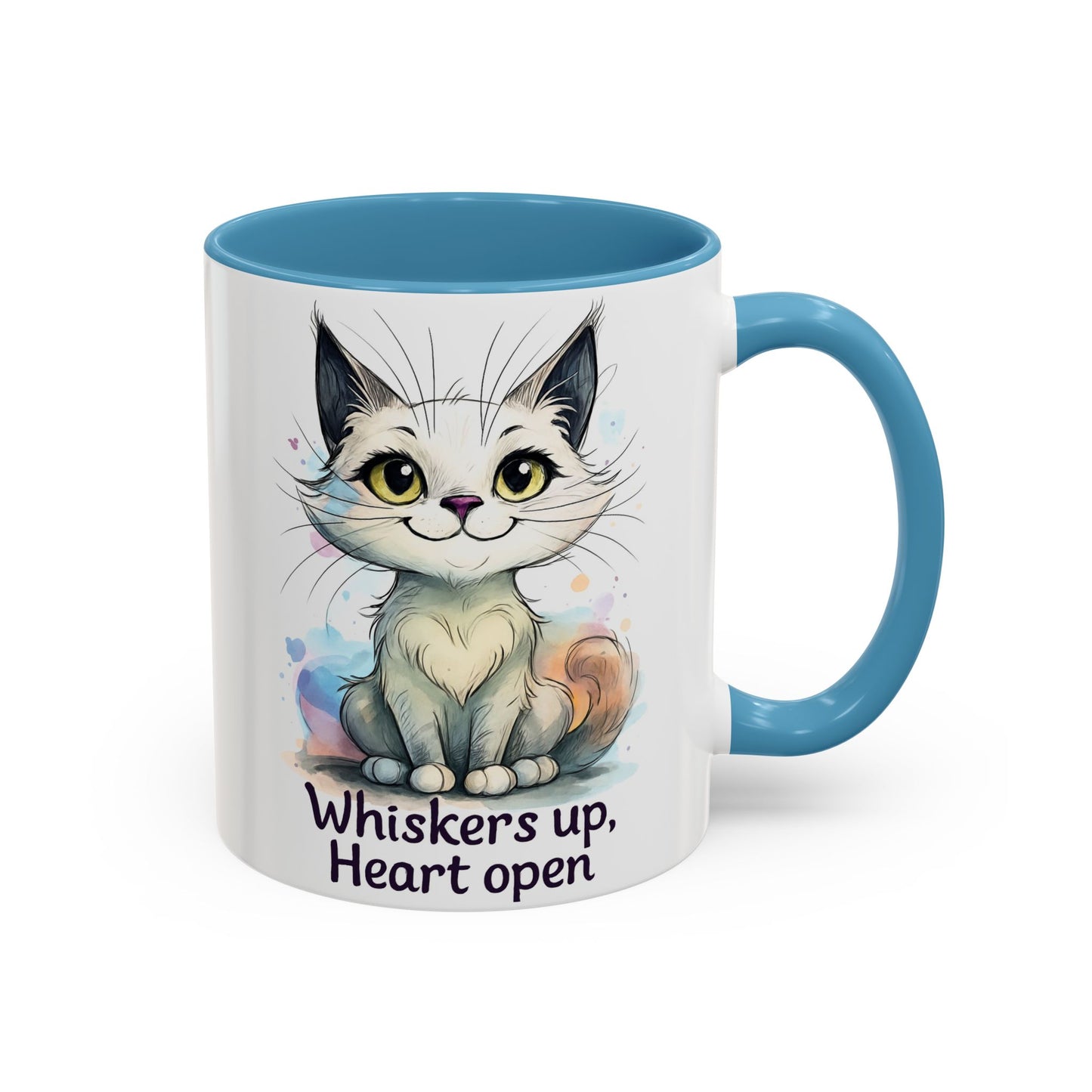 Cute Cat Coffee Mug | Whiskers Up Heart Open | Cat Lover Gift | Pet Lovers | Fun Drinking Mug | Unique Home Decor