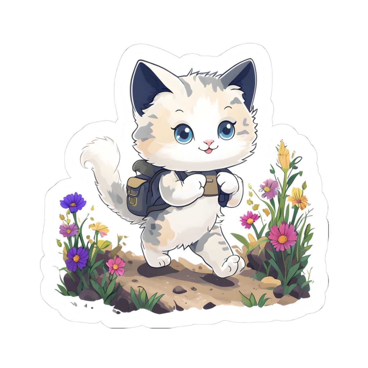 Cute Cat Hiking Kawaii Kiss-Cut Stickers | Gift for Cat Lovers | Potted Plants Decor | Laptop, Water Bottle, School Locker Stickers | Cute Animal Art | Scrapbooking | Homeschooling
