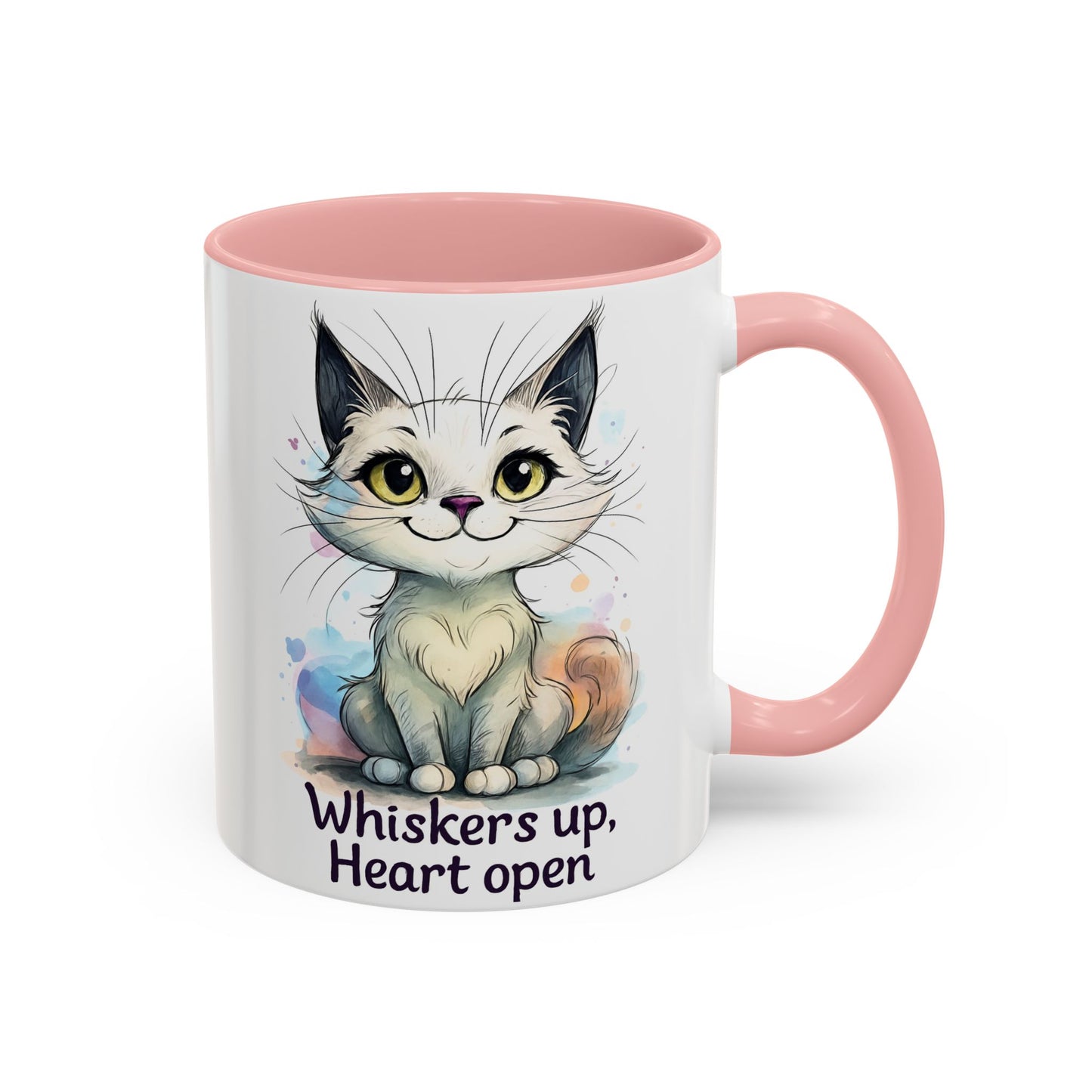 Cute Cat Coffee Mug | Whiskers Up Heart Open | Cat Lover Gift | Pet Lovers | Fun Drinking Mug | Unique Home Decor