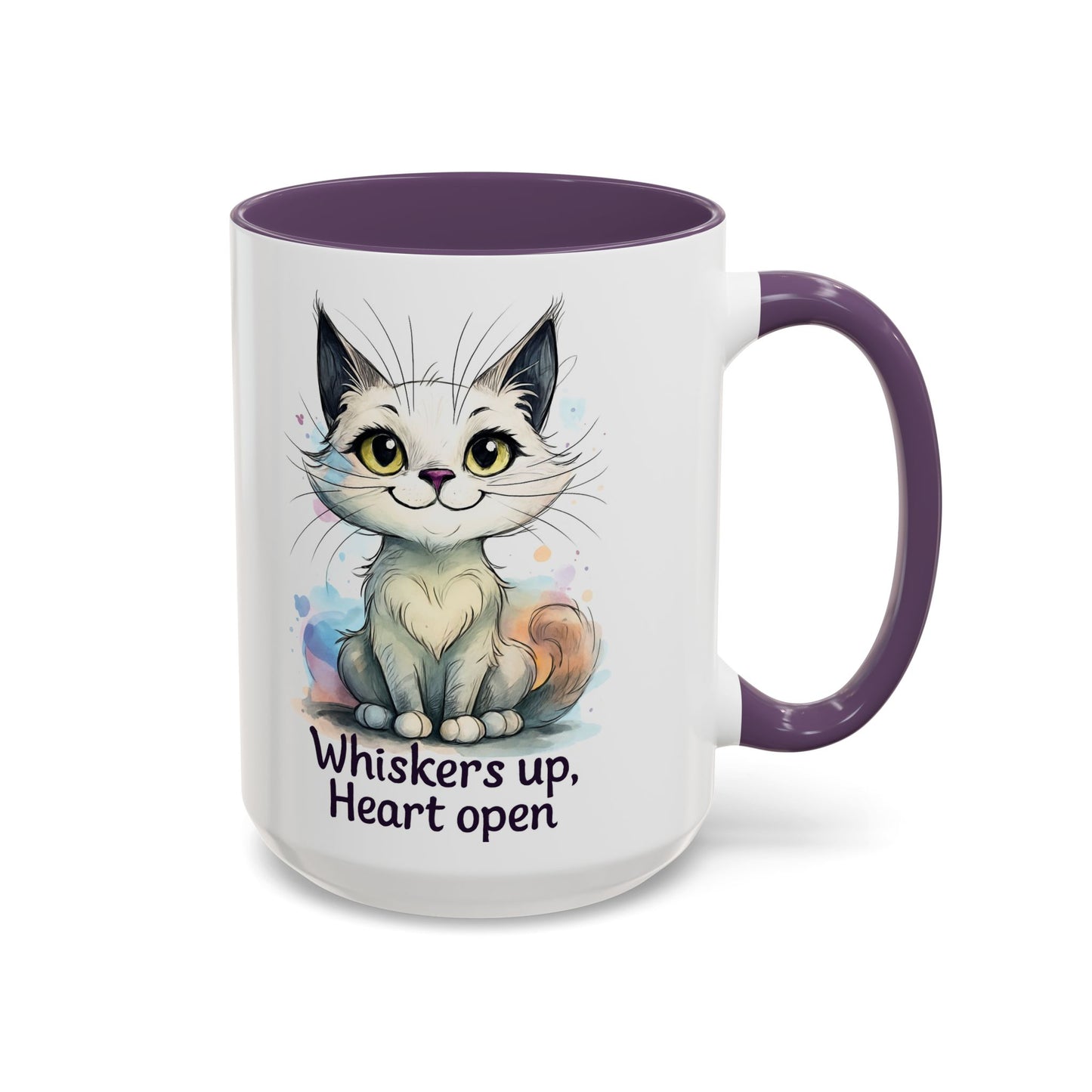Cute Cat Coffee Mug | Whiskers Up Heart Open | Cat Lover Gift | Pet Lovers | Fun Drinking Mug | Unique Home Decor