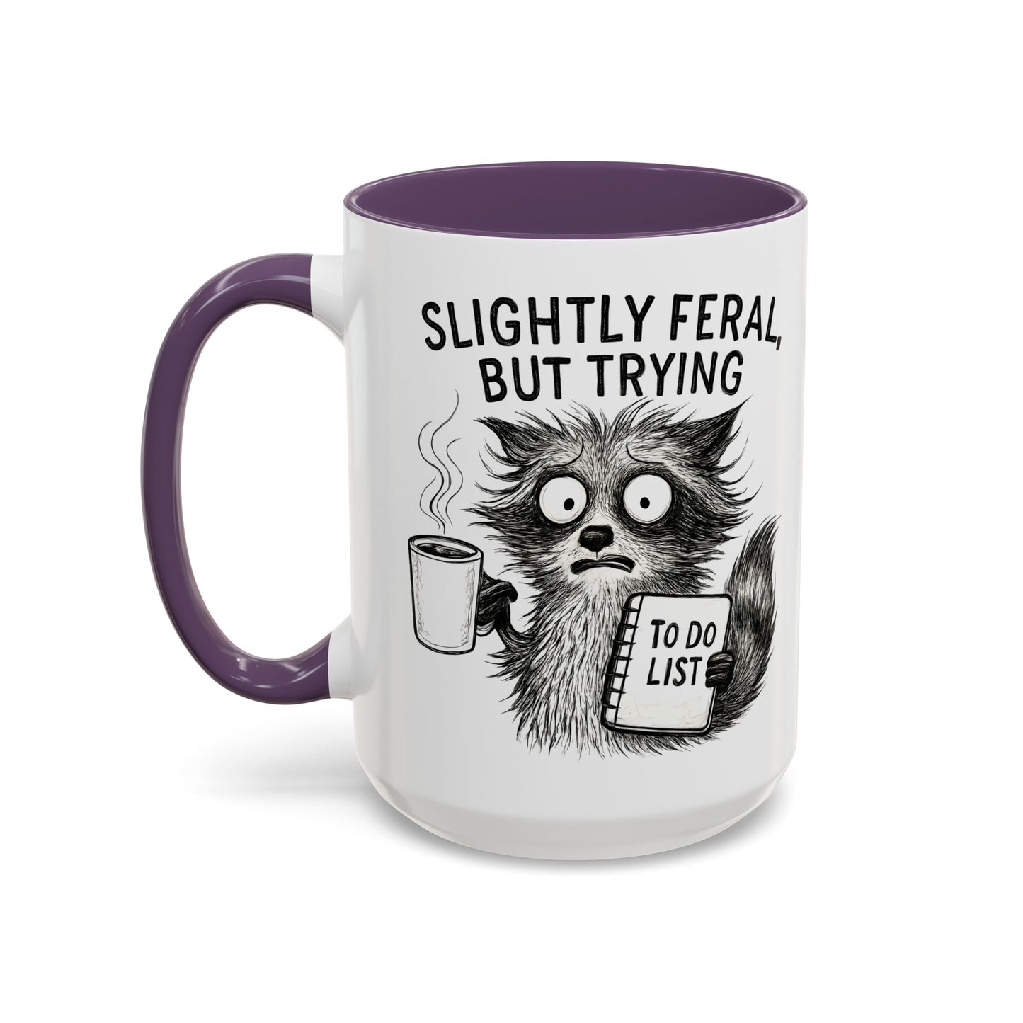 Slightly Feral Coffee Mug | Funny Cat Lover Gift | Unique Animal Mug | To-Do List Inspiration | Coffee Lover Present | Cute Kitchen Decor