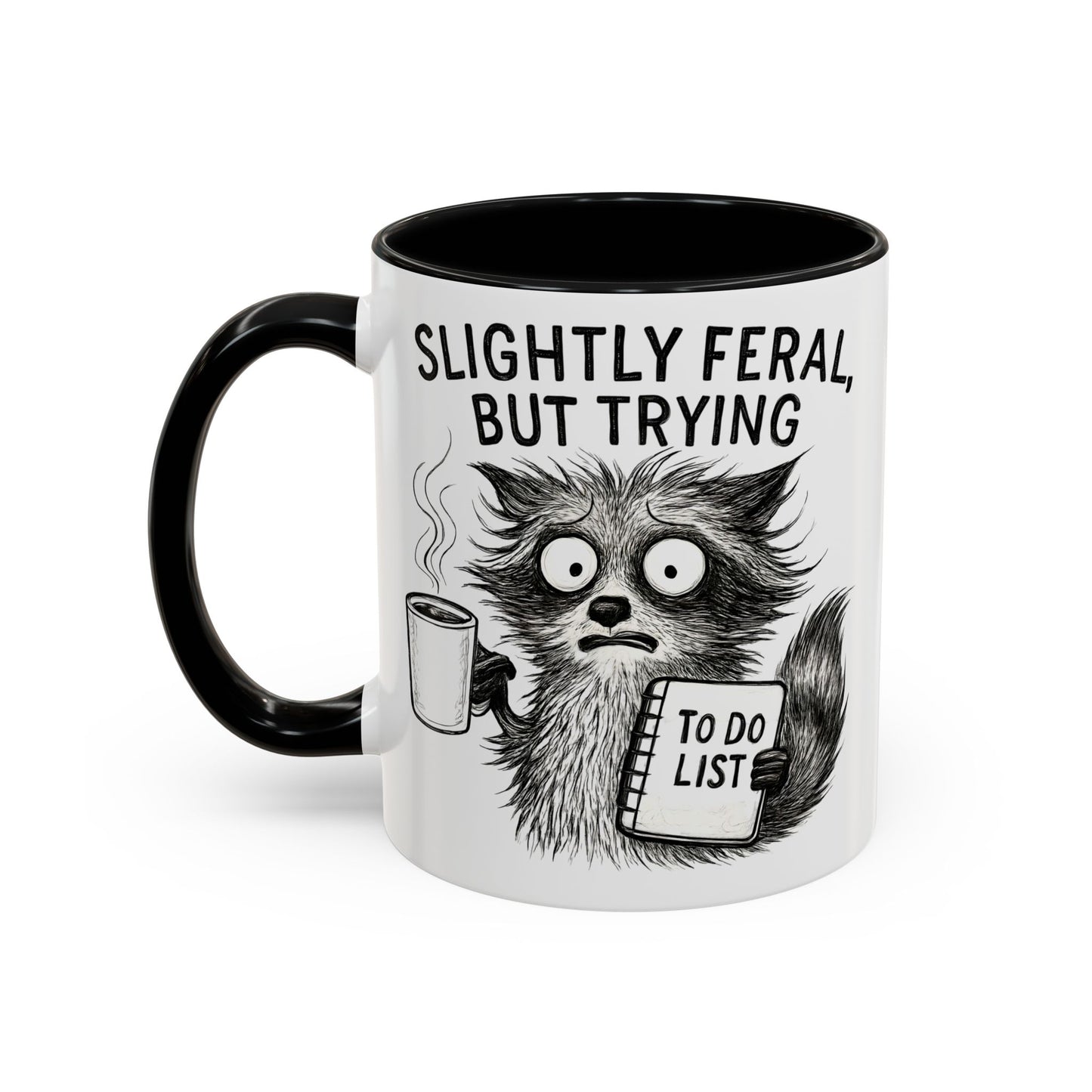Slightly Feral Coffee Mug | Funny Cat Lover Gift | Unique Animal Mug | To-Do List Inspiration | Coffee Lover Present | Cute Kitchen Decor