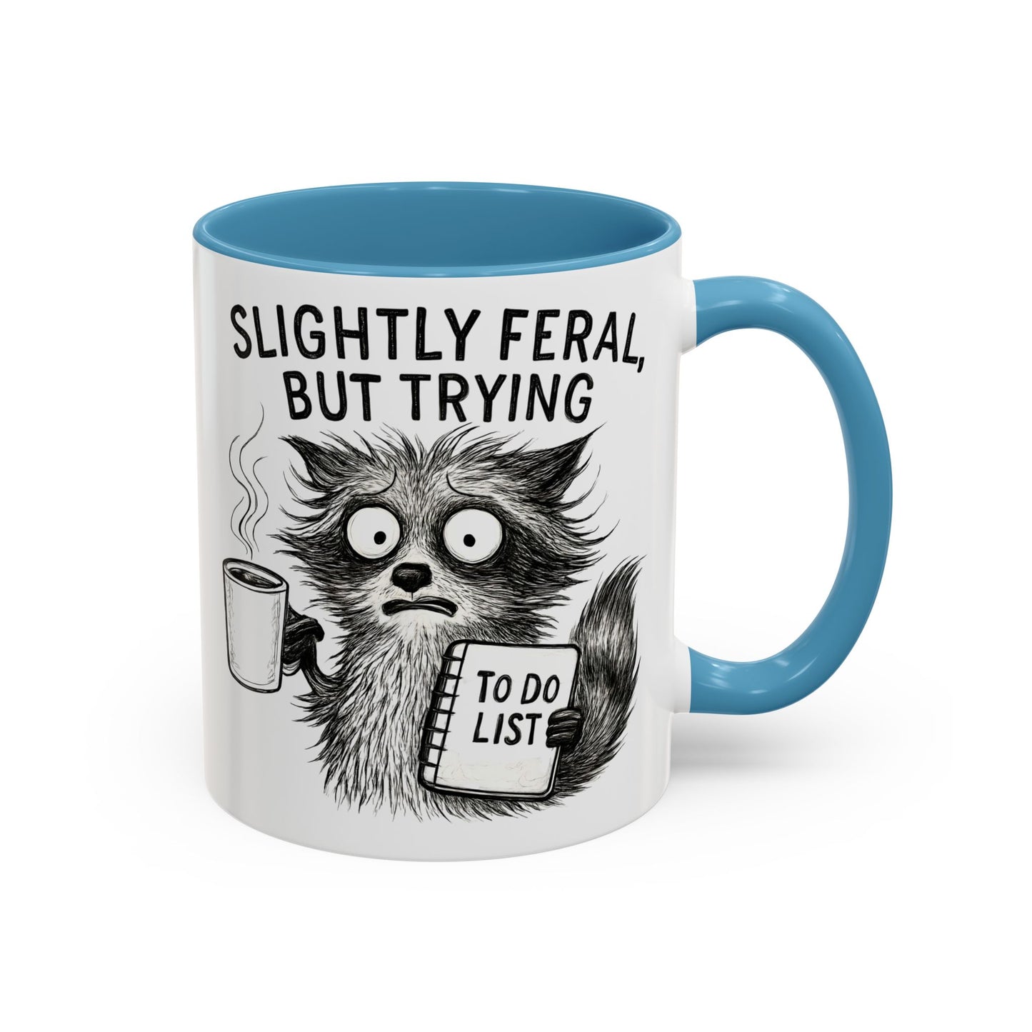 Slightly Feral Coffee Mug | Funny Cat Lover Gift | Unique Animal Mug | To-Do List Inspiration | Coffee Lover Present | Cute Kitchen Decor