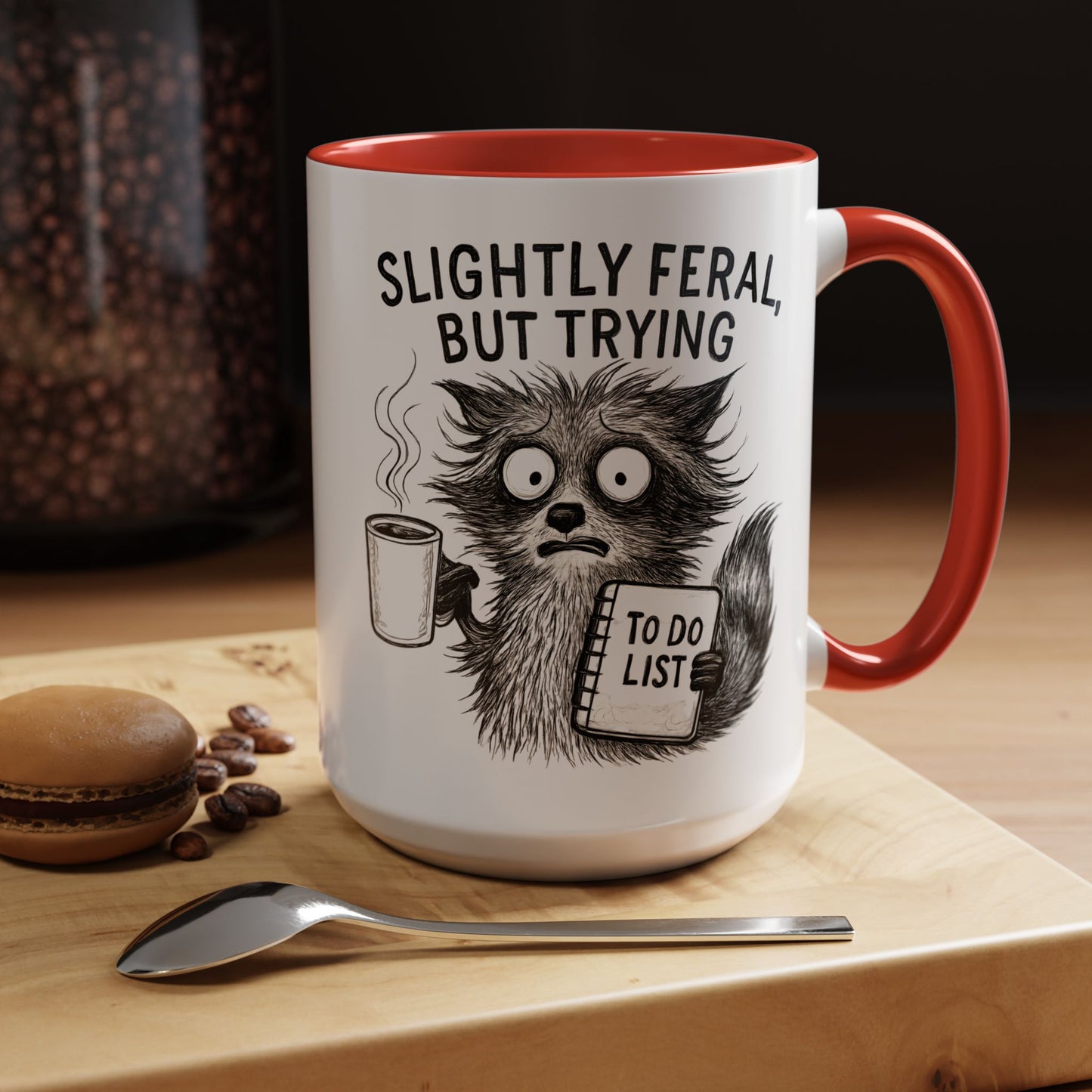 Slightly Feral Coffee Mug | Funny Cat Lover Gift | Unique Animal Mug | To-Do List Inspiration | Coffee Lover Present | Cute Kitchen Decor
