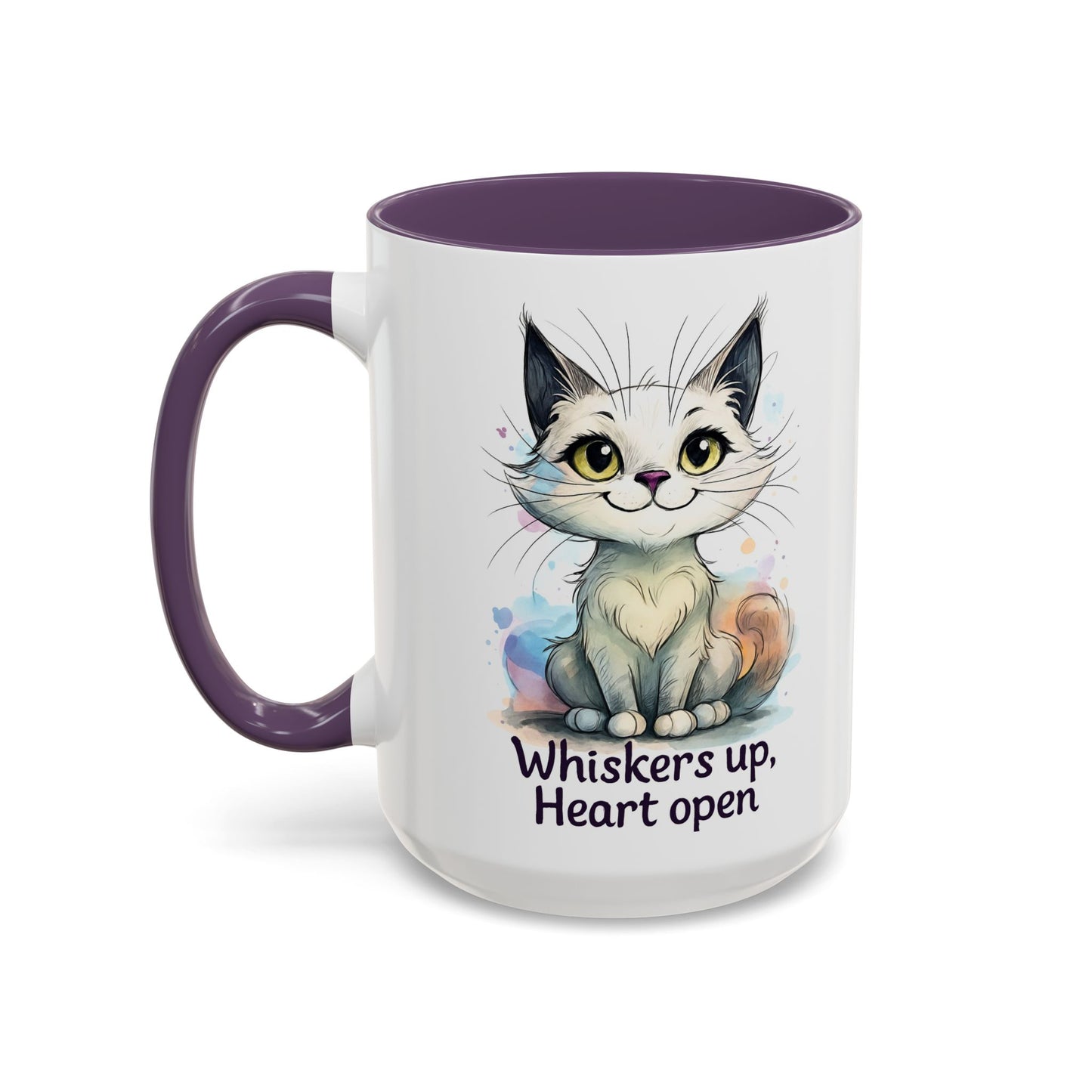 Cute Cat Coffee Mug | Whiskers Up Heart Open | Cat Lover Gift | Pet Lovers | Fun Drinking Mug | Unique Home Decor