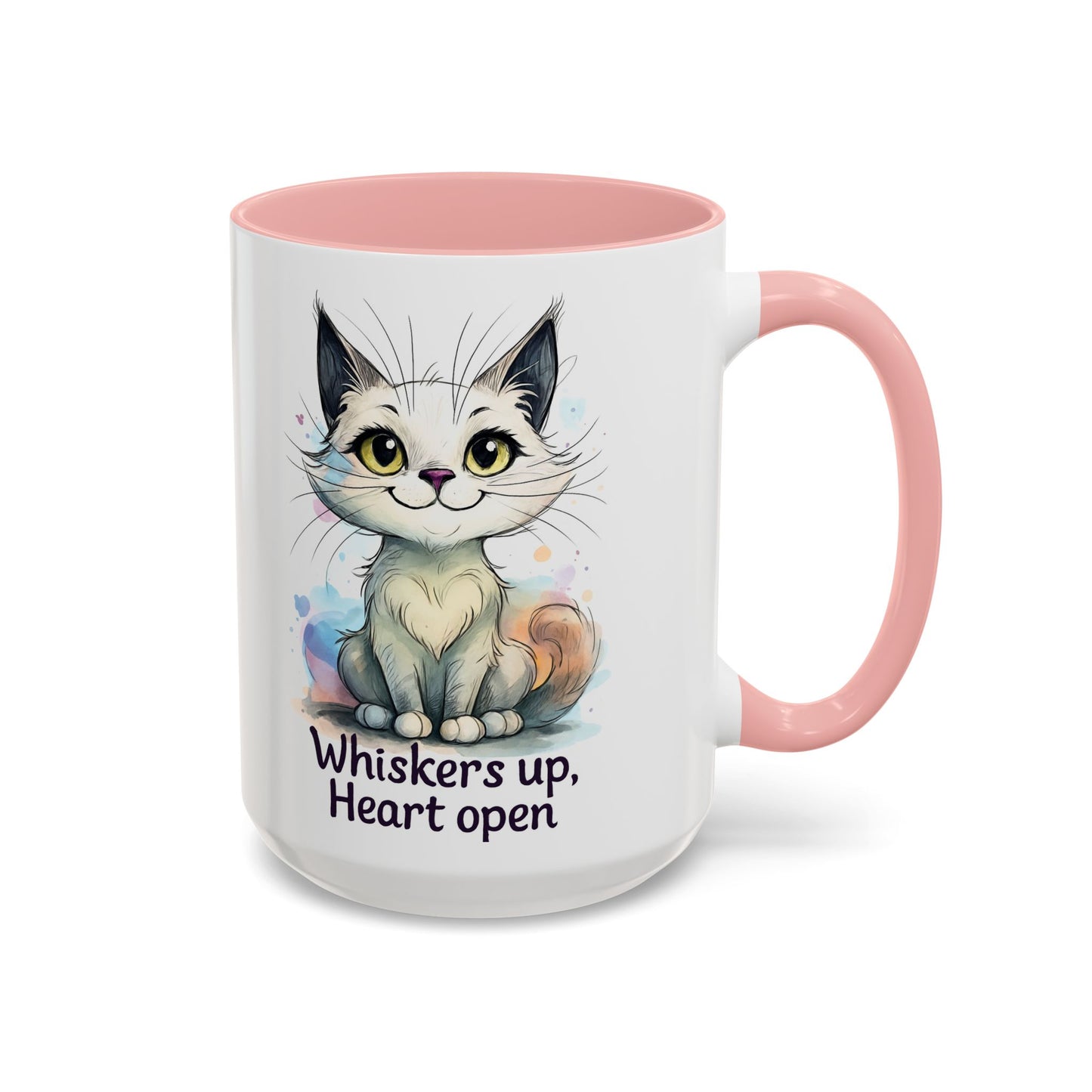 Cute Cat Coffee Mug | Whiskers Up Heart Open | Cat Lover Gift | Pet Lovers | Fun Drinking Mug | Unique Home Decor