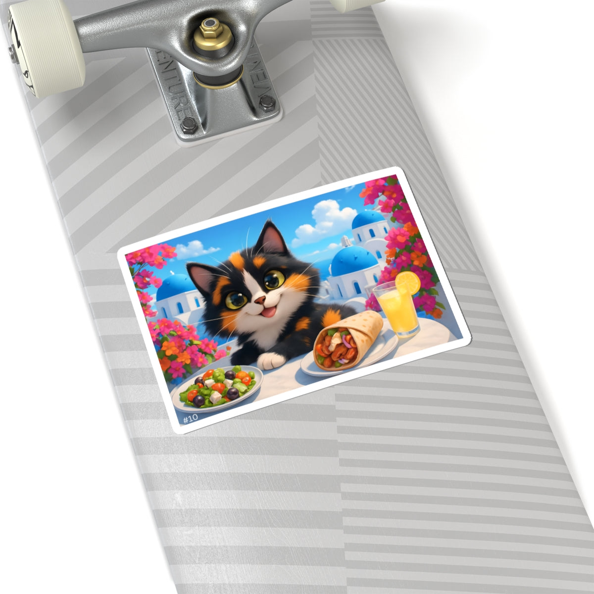 Gizmo's Santorini Greece Adventures Kiss-Cut Sticker #10 | Pet Lover Decor | Laptop Décor | Gift for Cat Lovers | Stationery | Scrapbooking | Homeschooling | World Travel