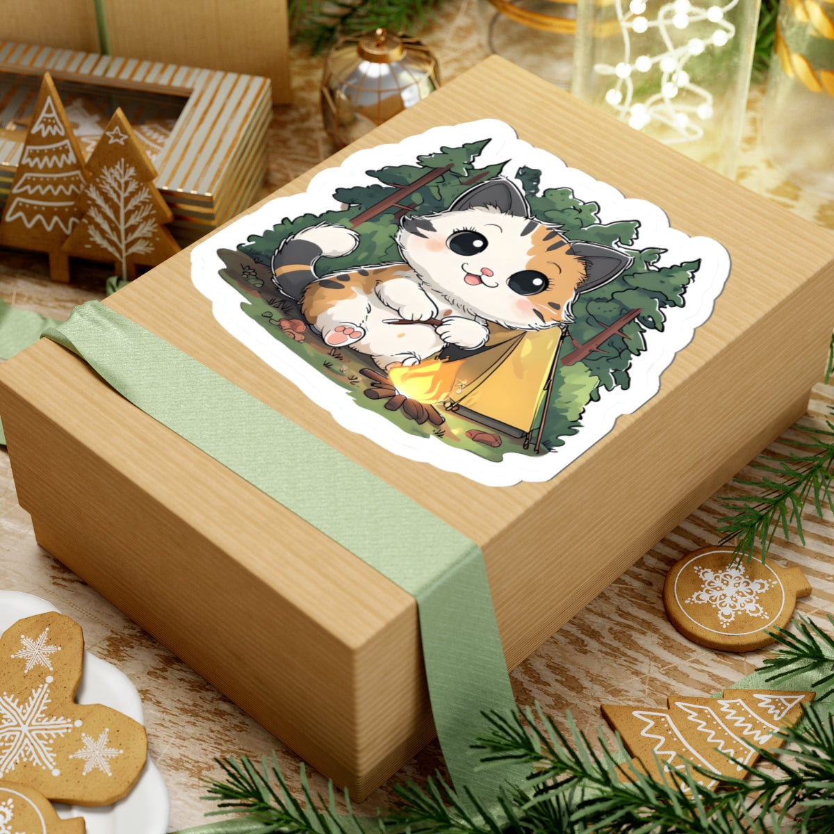 Cute Camping Cat Kiss-Cut Stickers | Nature Lover Stickers | Cat Enthusiast Decor | Homeschooling | Scrapbooking