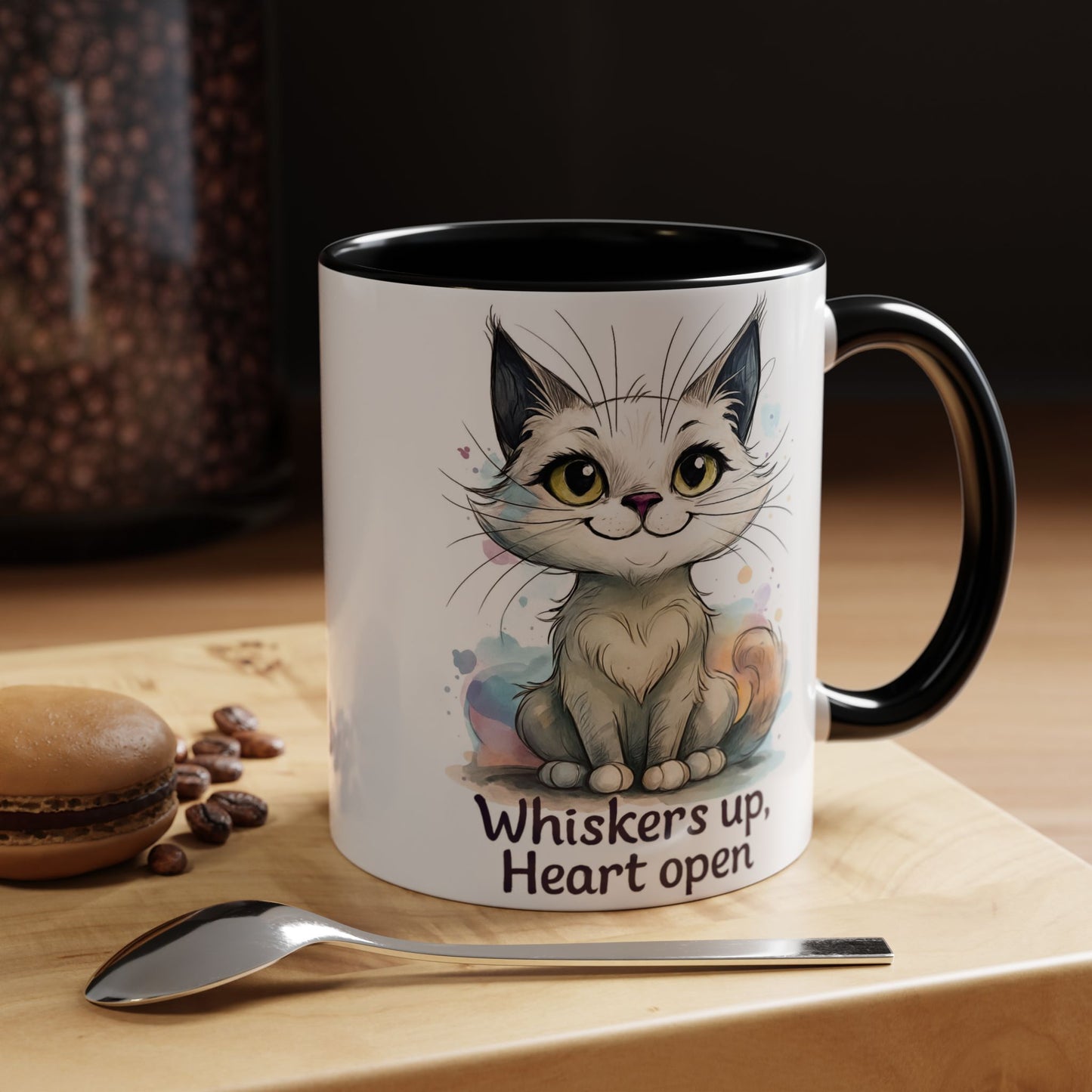 Cute Cat Coffee Mug | Whiskers Up Heart Open | Cat Lover Gift | Pet Lovers | Fun Drinking Mug | Unique Home Decor