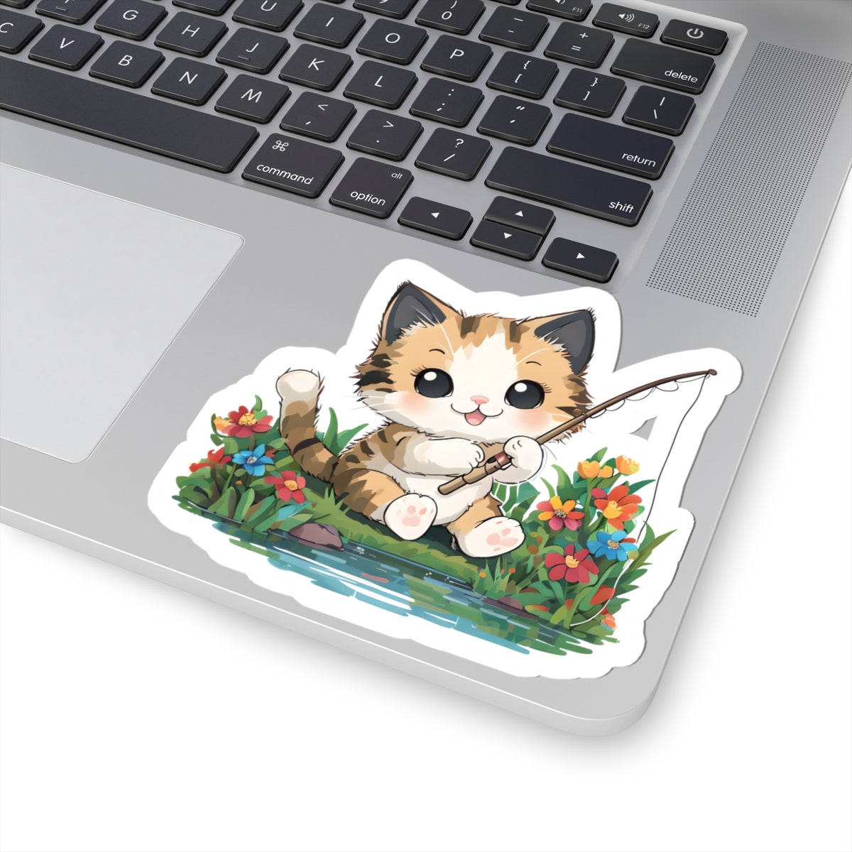 Cute Cat Fishing Kiss-Cut Sticker | Pet Lover Decor | Laptop Décor | Gift for Cat Lovers | Stationery | Scrapbooking | Homeschooling