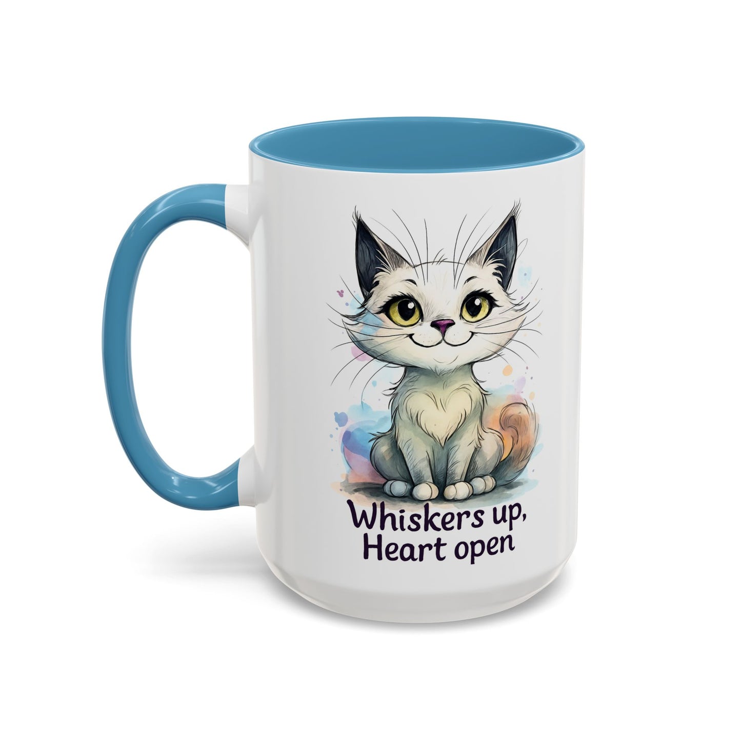 Cute Cat Coffee Mug | Whiskers Up Heart Open | Cat Lover Gift | Pet Lovers | Fun Drinking Mug | Unique Home Decor