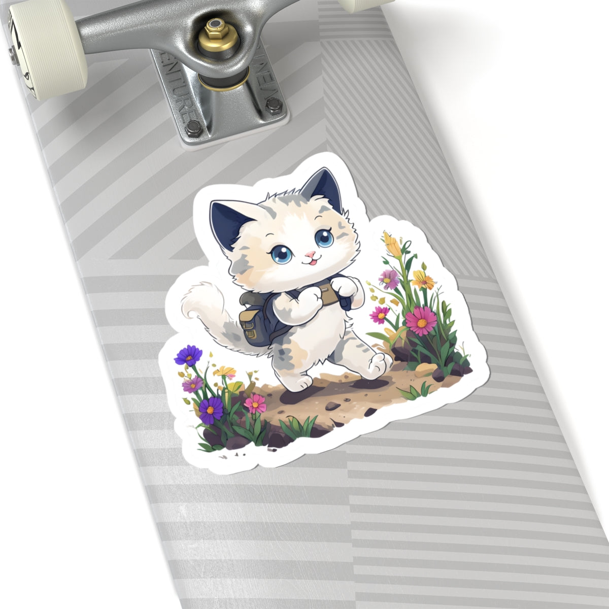 Cute Cat Hiking Kawaii Kiss-Cut Stickers | Gift for Cat Lovers | Potted Plants Decor | Laptop, Water Bottle, School Locker Stickers | Cute Animal Art | Scrapbooking | Homeschooling