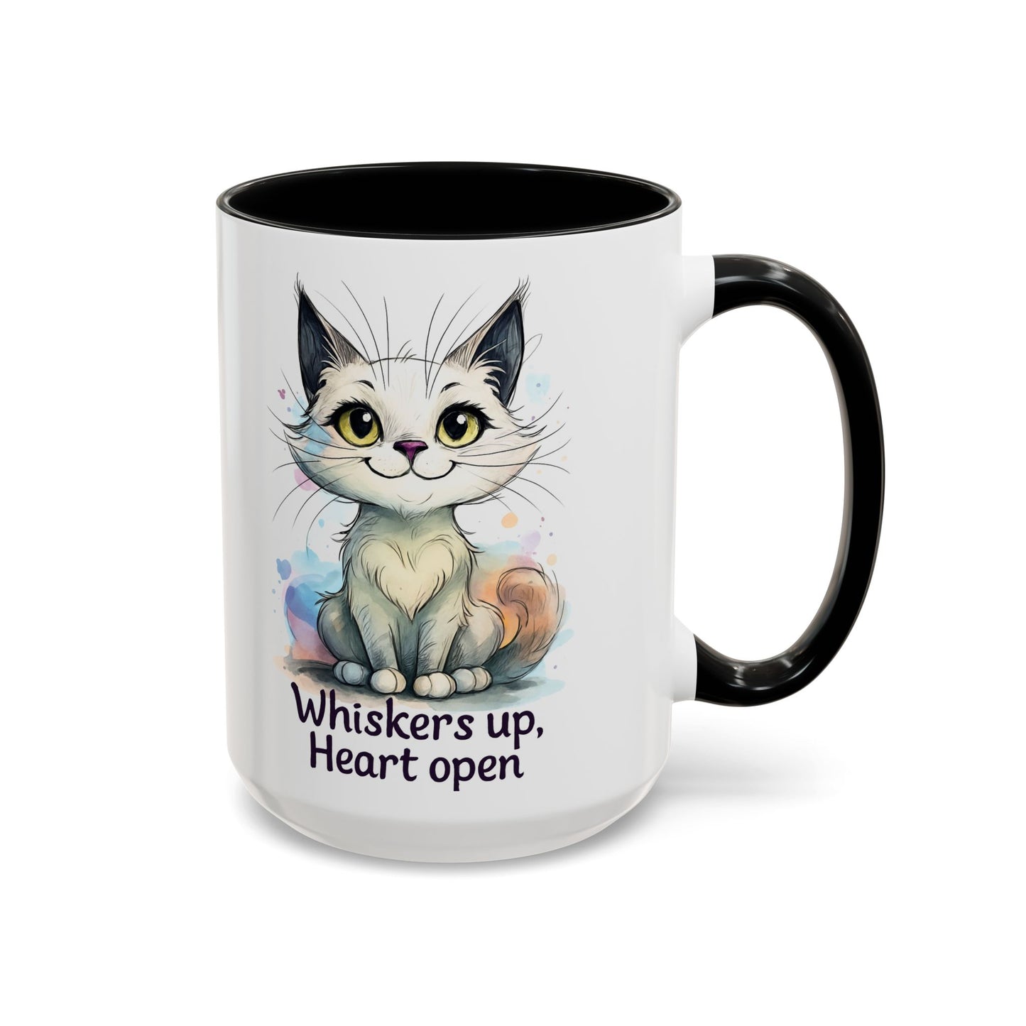 Cute Cat Coffee Mug | Whiskers Up Heart Open | Cat Lover Gift | Pet Lovers | Fun Drinking Mug | Unique Home Decor