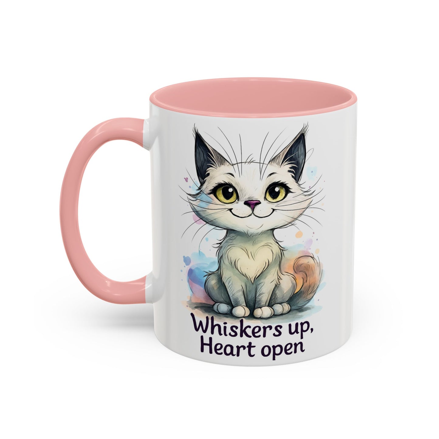 Cute Cat Coffee Mug | Whiskers Up Heart Open | Cat Lover Gift | Pet Lovers | Fun Drinking Mug | Unique Home Decor
