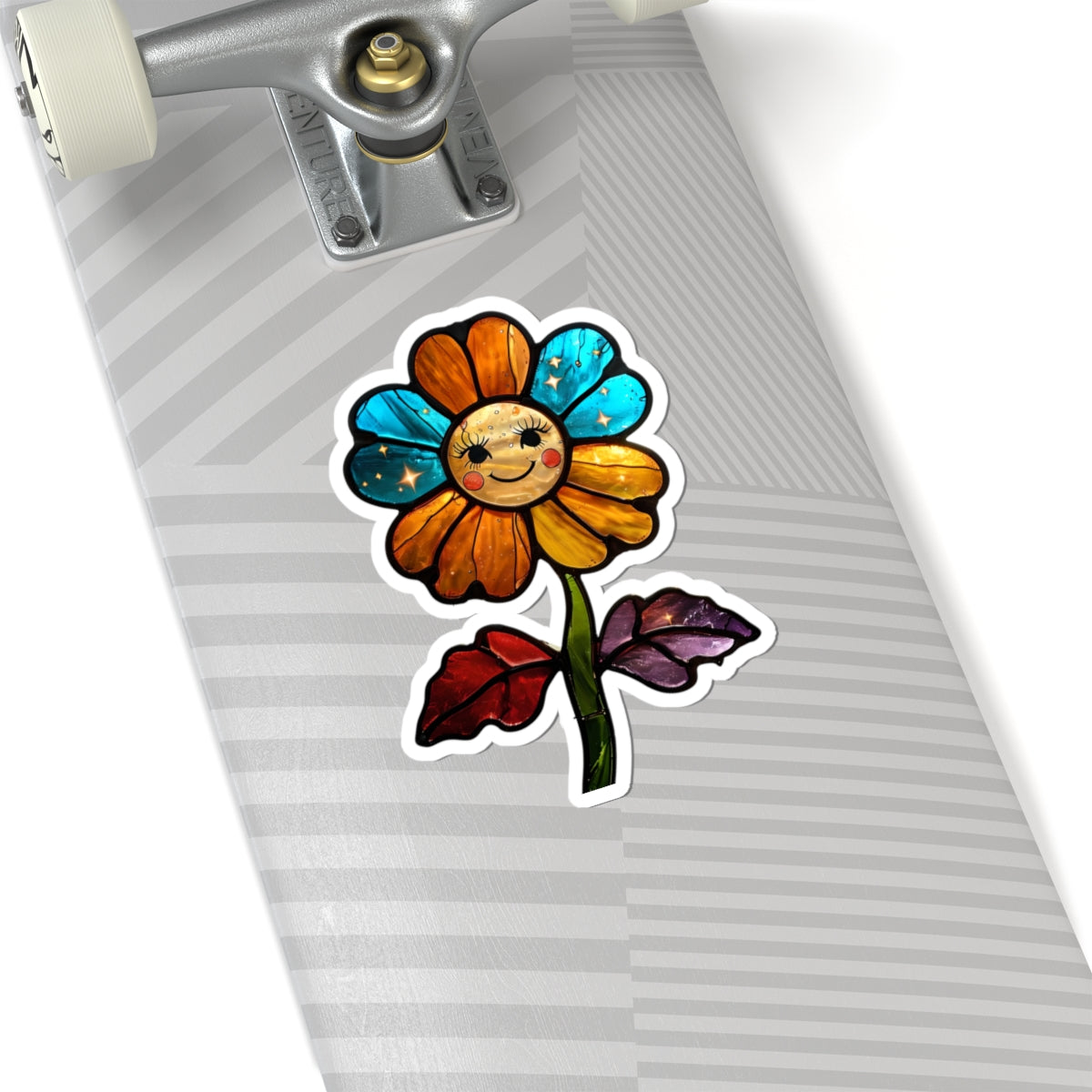 Cheerful Stained Glass Flower Kiss-Cut Sticker | Cute Floral Decals for Water Bottle, Laptops, Planners, Kids' Crafts, Gifts and Party Favors