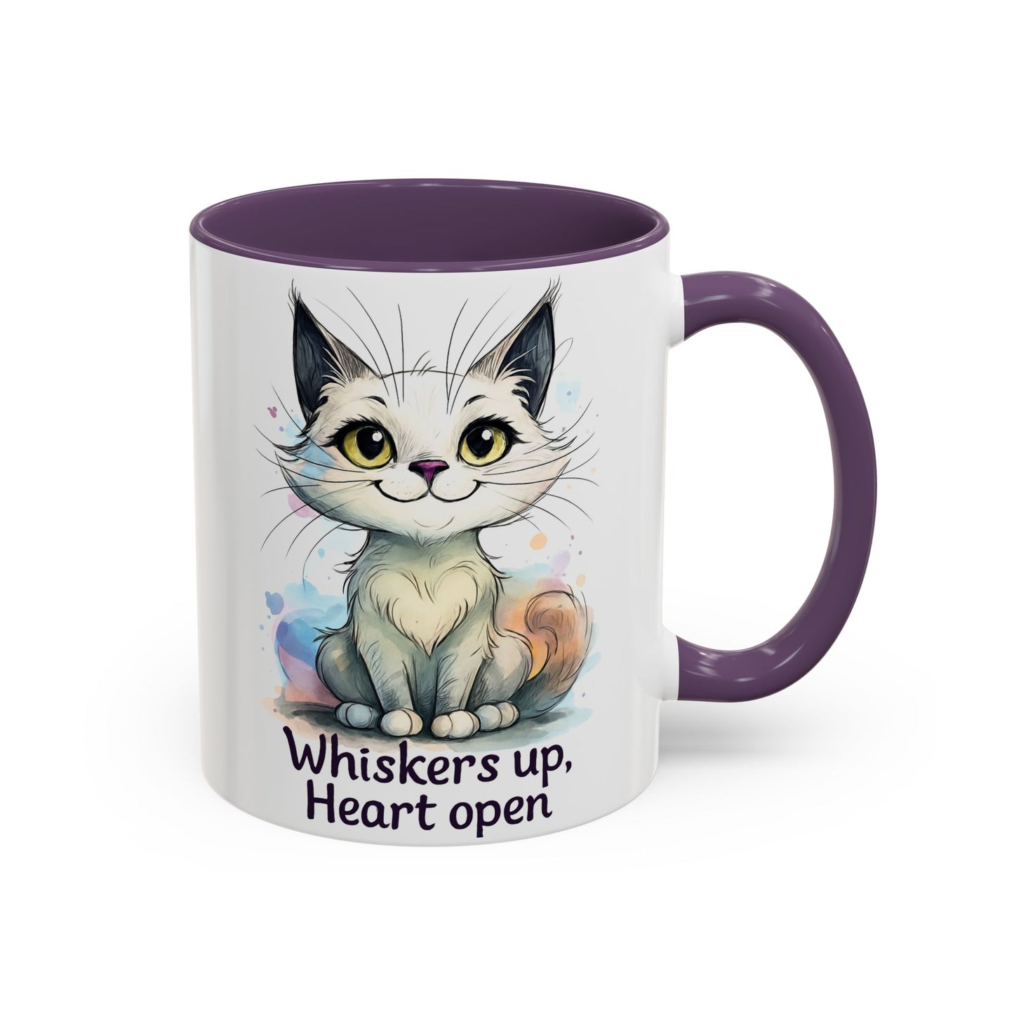 Cute Cat Coffee Mug | Whiskers Up Heart Open | Cat Lover Gift | Pet Lovers | Fun Drinking Mug | Unique Home Decor